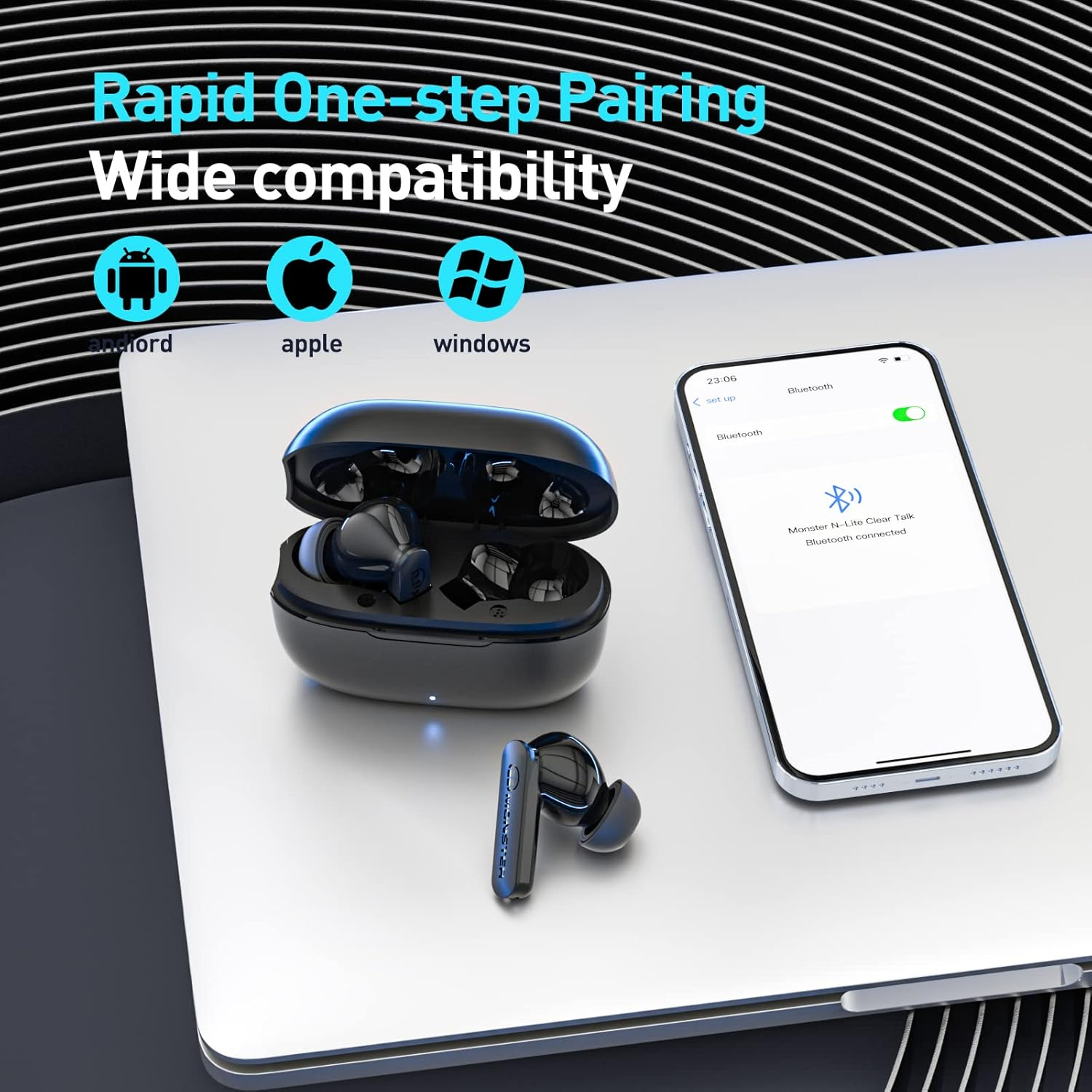 Monster N-Lite Clear Talk Wireless Earbuds, IPX8 Waterproof Earphones, Bluetooth 5.3 Headphones with CVC 8.0 Noise Reduction, Fast Charging for Sport image number 4