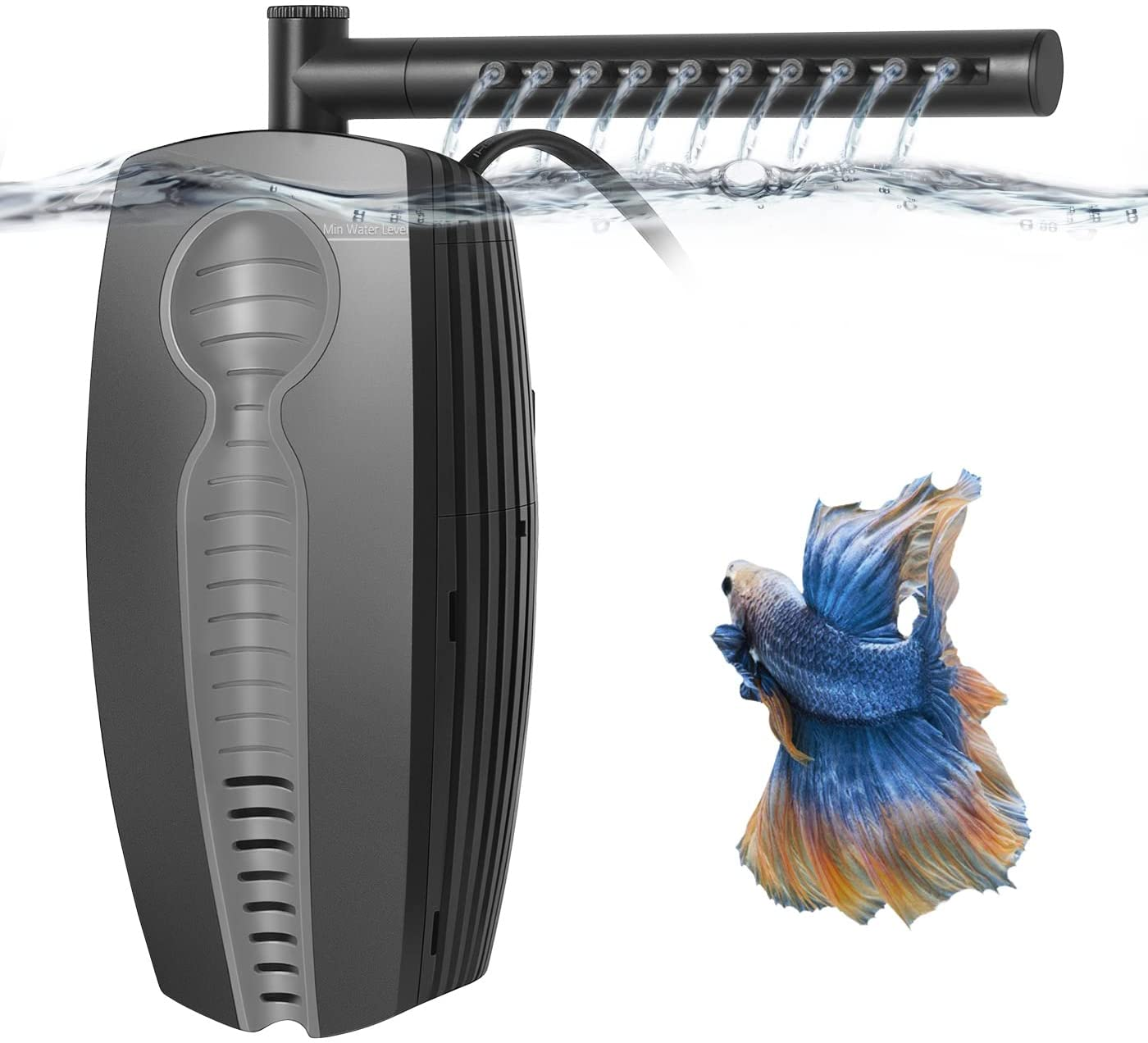 600L/H Adjustable Fish Tank Filter, 8W Submersible Aquairum Internal Filter for up to 30L-180Litres Fish and Turtle Tank