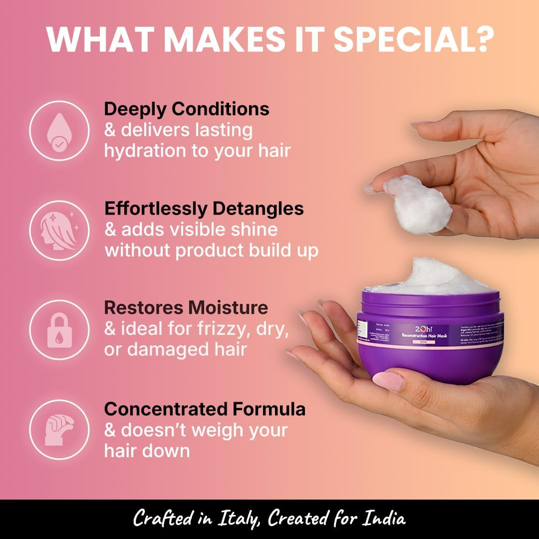 2.Oh! Italian Reconstruction Hair Mask for Frizzy Hair | Hair Mask for Damaged Hair with Deep Conditioning Concentrate | Repair Mask for Dry Hair | Argan Oil Hair Spa Cream for Women and Men, 1 Count image number 1