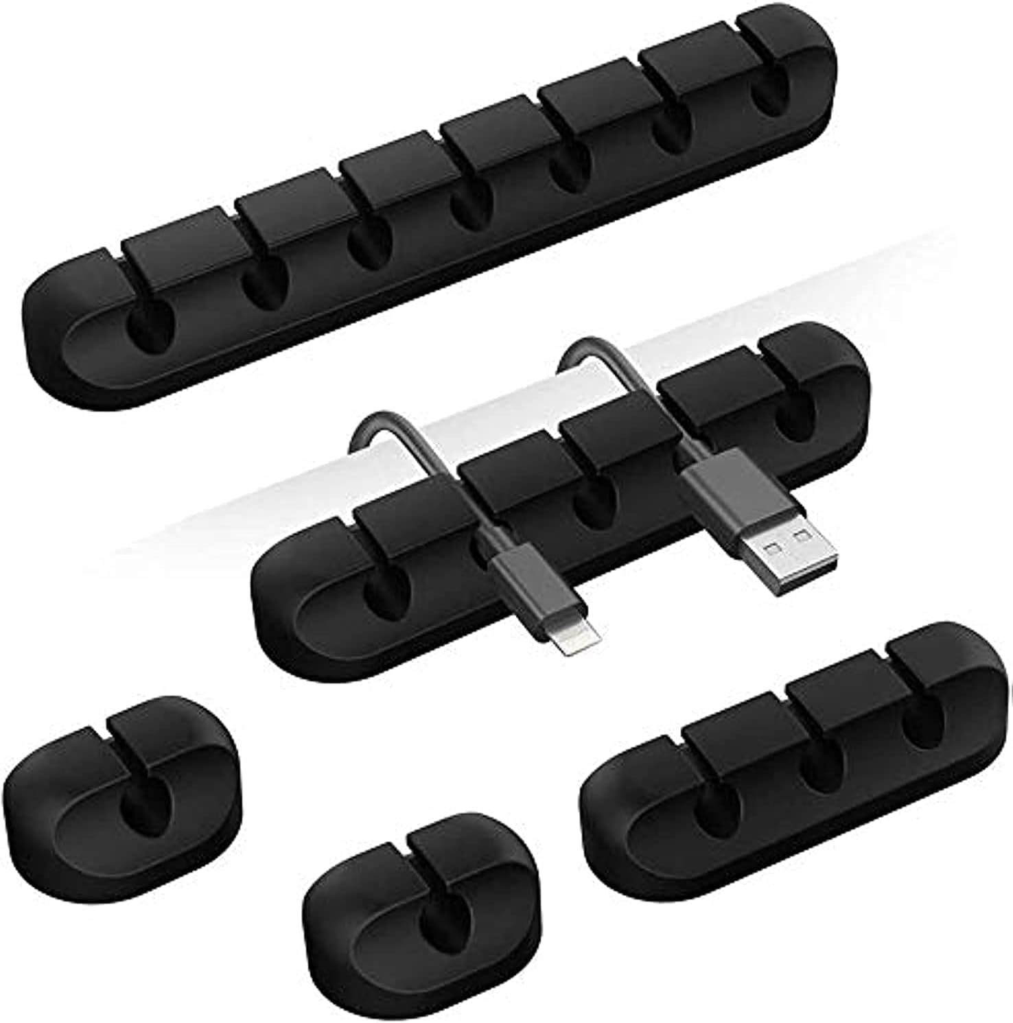 Cable Organizer Clips Cord Holder - 5 Packs Self Adhesive Cable Management for USB Cable/Power Cord/Wire, Car and Desk, Home and Office Black Cord Organizer image number 1
