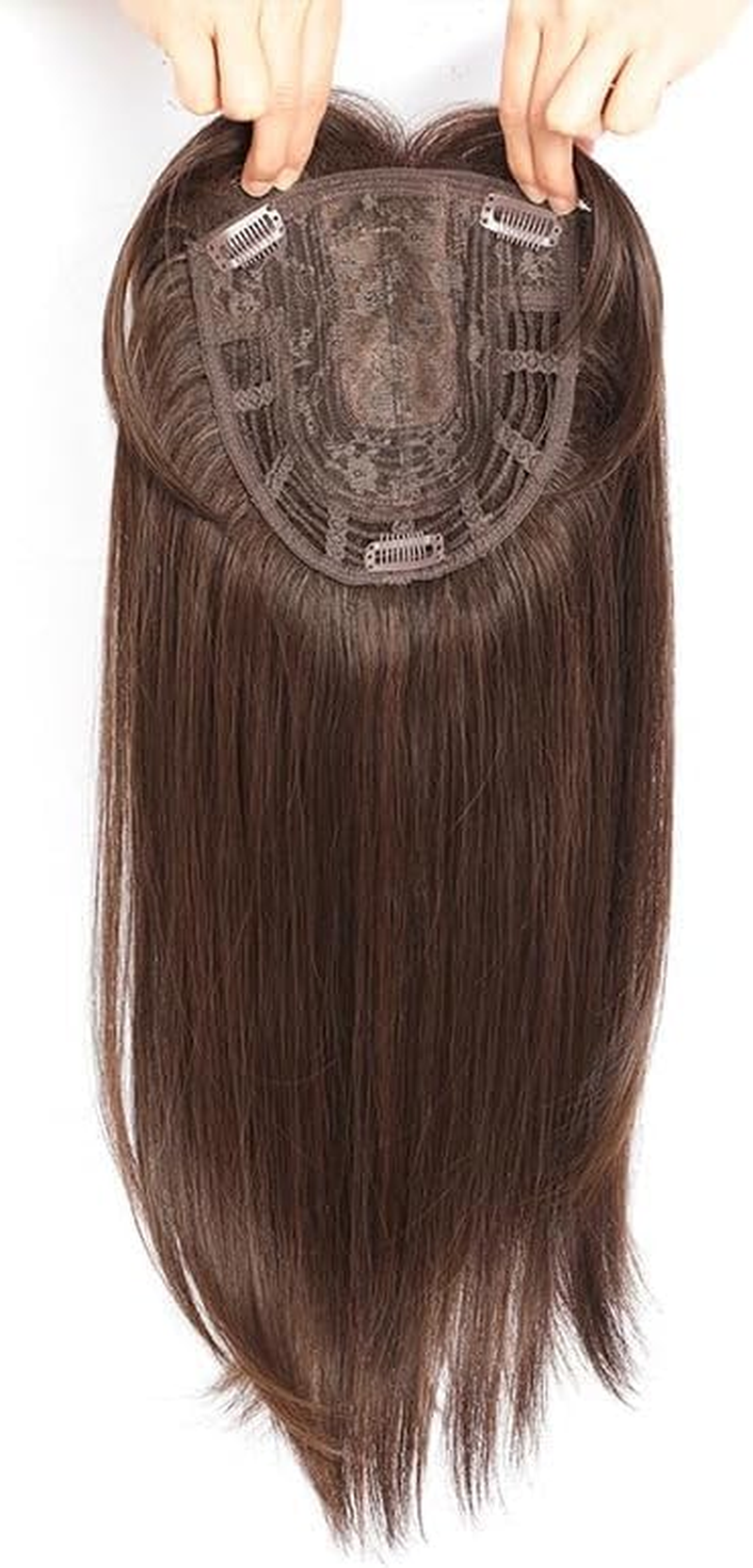 Long Wavy 18Inch Hair Topper Big Base Cover Thinning Clip in Hair Toppers for Women Fiber Wiglets with Fringe (Light Brown, 18 Inch) image number 3