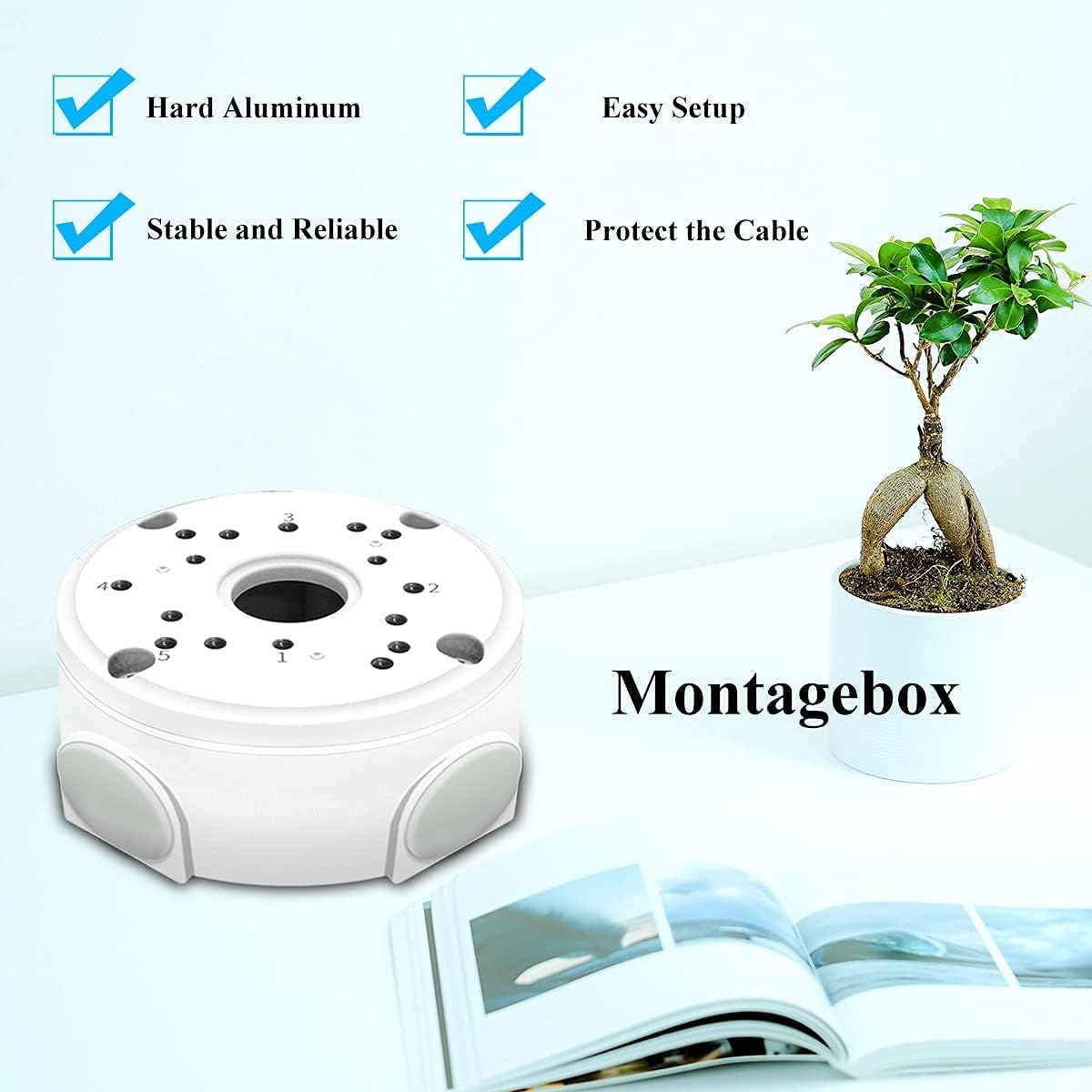 (Metal Aluminum & Waterproof) Junction Box Mount Bracket, Universal for Bullet Security Camera, Aluminum Waterproof Hide Cable Junction Box Compatible with Solar Panel, Fits Wall Ceiling (4Pcs)