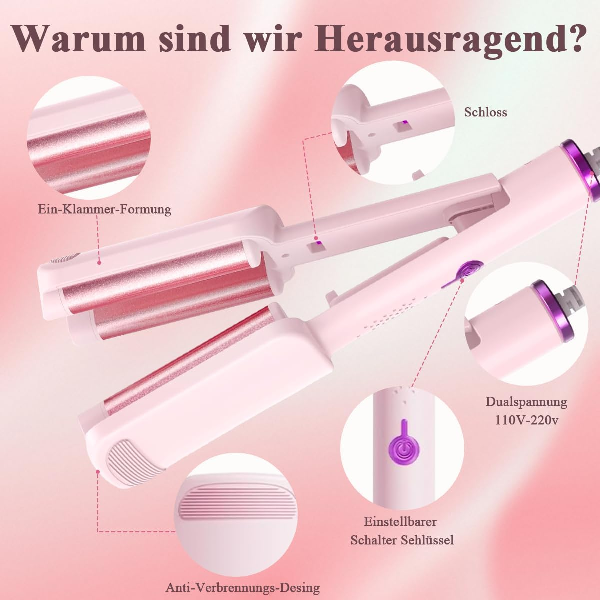 32 Mm Wave Iron for Hair, Curling Iron, Large Curls, Beach Waves Curling Iron, Decorative Home, Waves Curling Irons, Adjustable Temperature (160 &deg;C - 220 &deg;C), Birthday Gifts for Girls