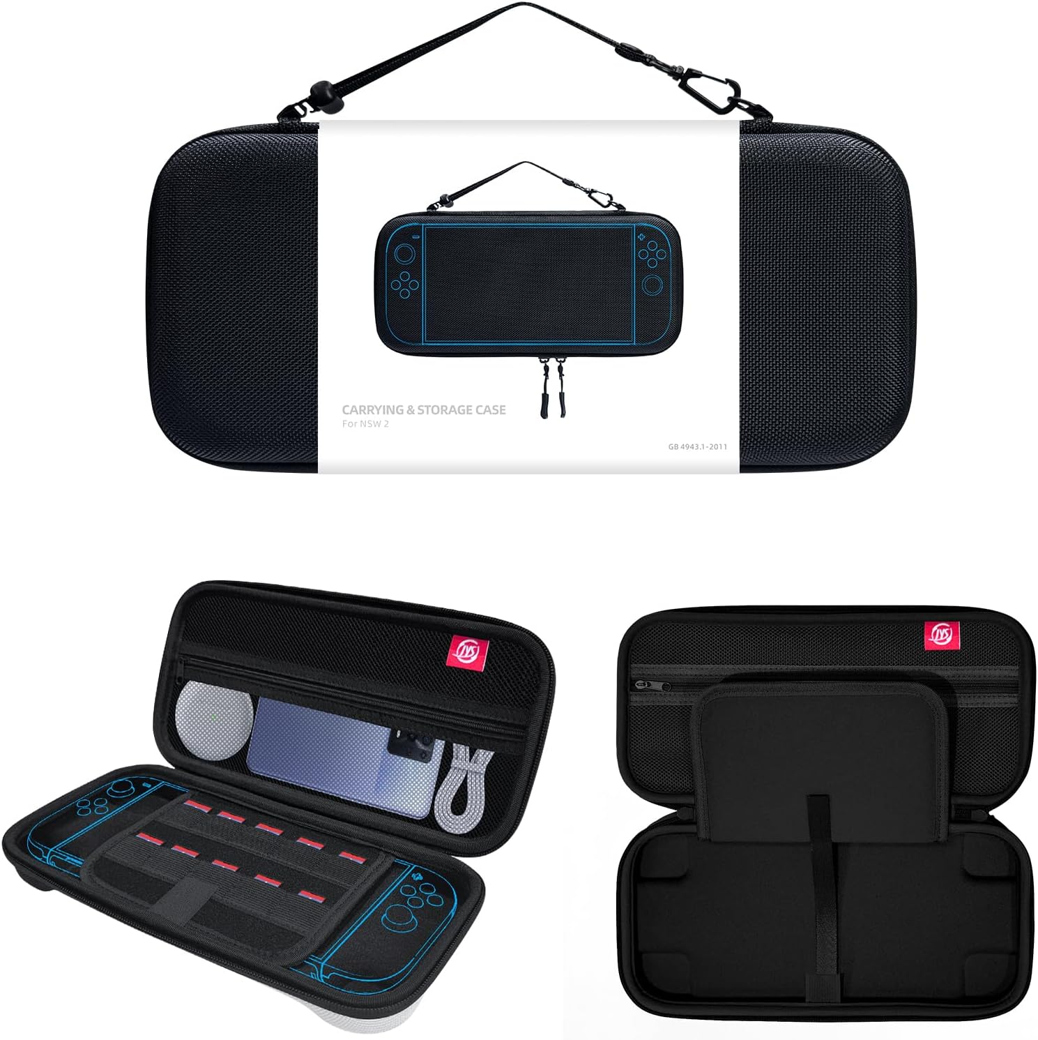 Carrying Case for Nintendo Switch 2, EVA Hard Shell with 10 Game Card Slots, Double Compartment (Black) image number 1