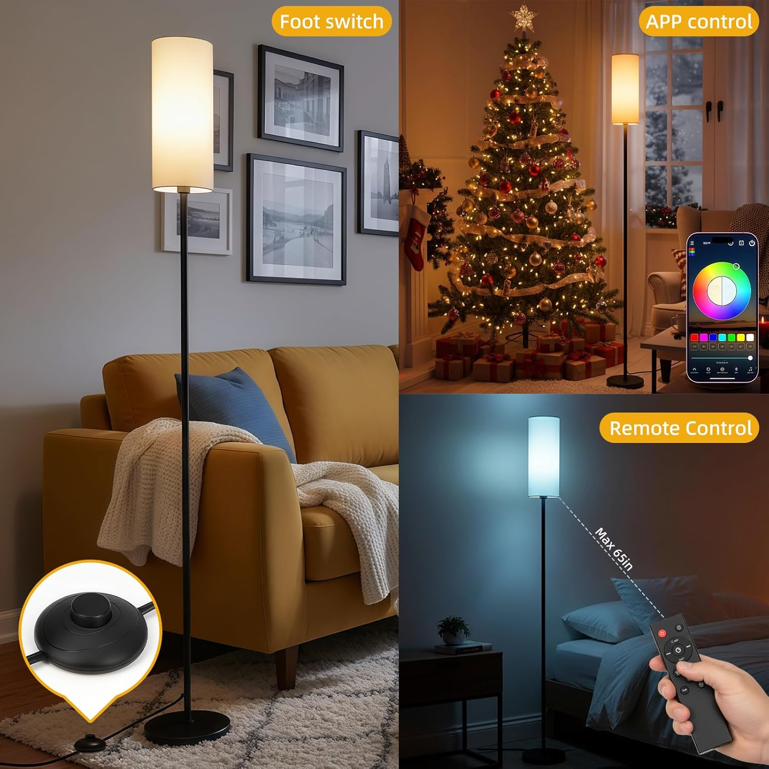 RGB Floor Lamp for Living Room, Modern Floor Lamp with Remote - 3 Color Temperature LED, Foot Switch, 9W RGB LED Bulb for Bedroom Office Kid Room, Warmth & Colourfulness image number 5