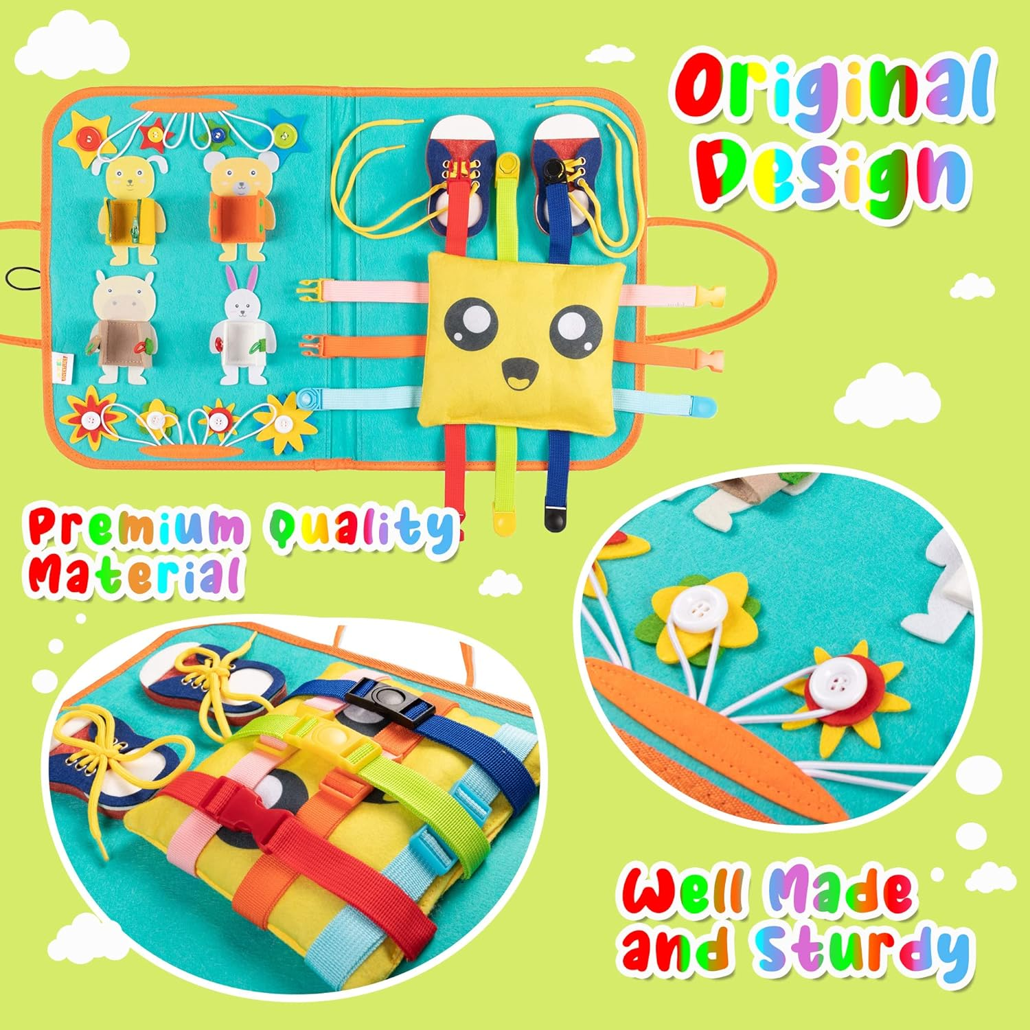 Montessori Busy Board for Toddlers 1-3, Toddler Travel Toys Airplane Activities, Educational Toys for 1 Year Old, Sensory Busy Book for 2 Year Old Boy Birthday Gift, Fine Motor Skills Learning Board