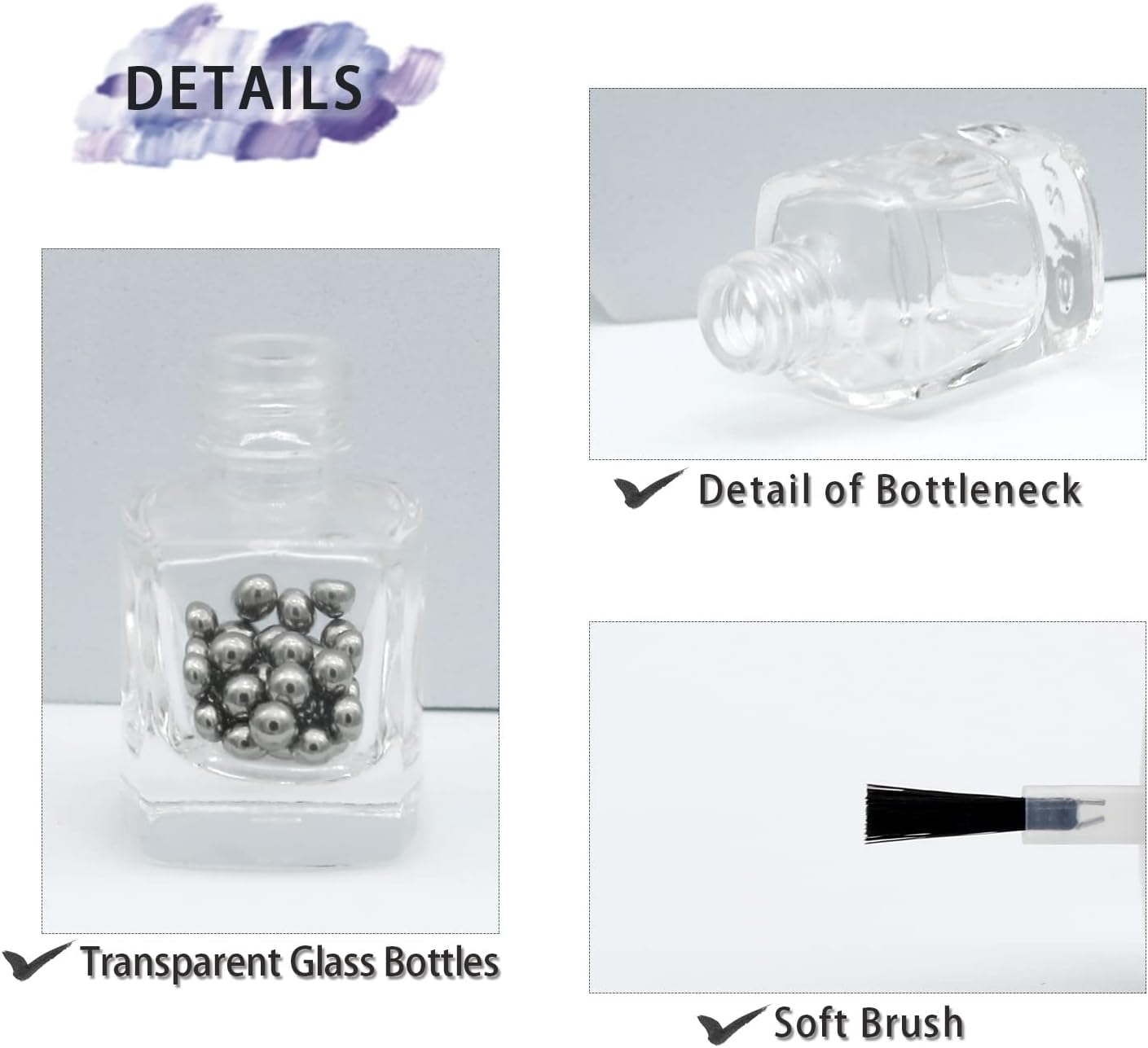 Agidea 6PCS Empty Nail Polish Bottles with Funnel, Empty Fingernail Polish Bottles Glass Rectangle with Brush & Mixing Balls Black (5ML) image number 3