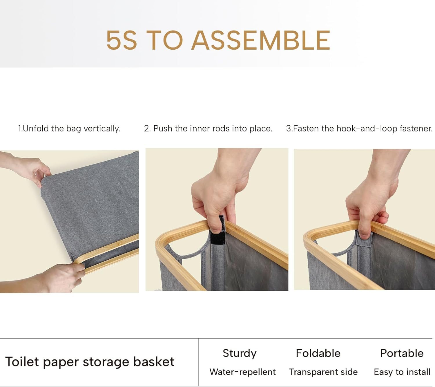 FYL Toilet Roll Storage, Toilet Paper Storage, Portable Foldable Water-Repllent Bamboo Toilet Paper 12 Rolls Holder Storage with Handle for Bathroom (White) - Black image number 2