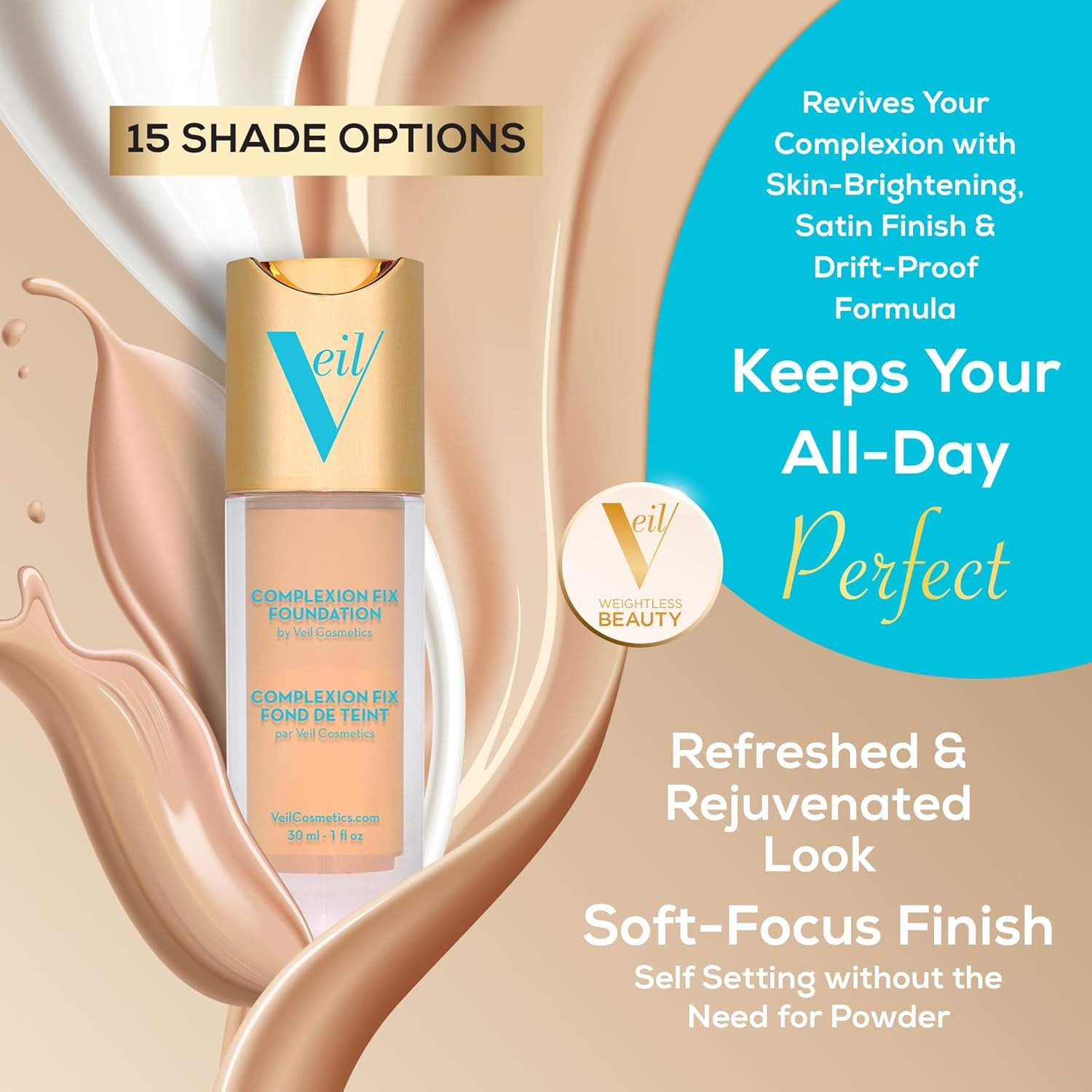 Veil Cosmetics Sunset Skin Liquid Foundation (2N) Makeup for All Skin Types | Vegan & Cruelty-Free | Oil Free | Paraben Free image number 3