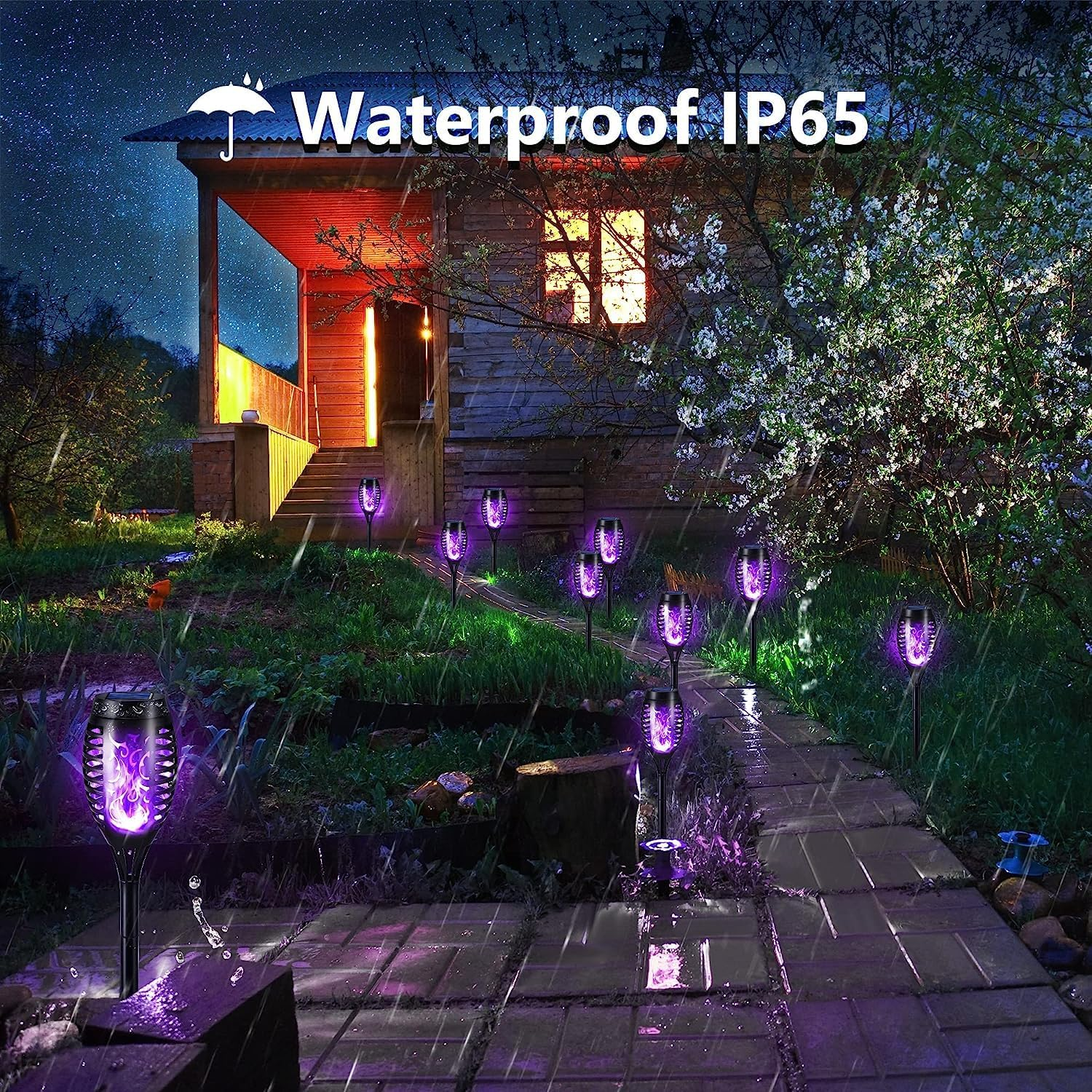 Solar Lights Outdoor Garden, 6 Pack Solar Flame Lights LED Purple Flickering Flames, IP65 Waterproof Solar Torch Lights for Pathway Garden Patio Yard Halloween Christmas Decorations Purple image number 5