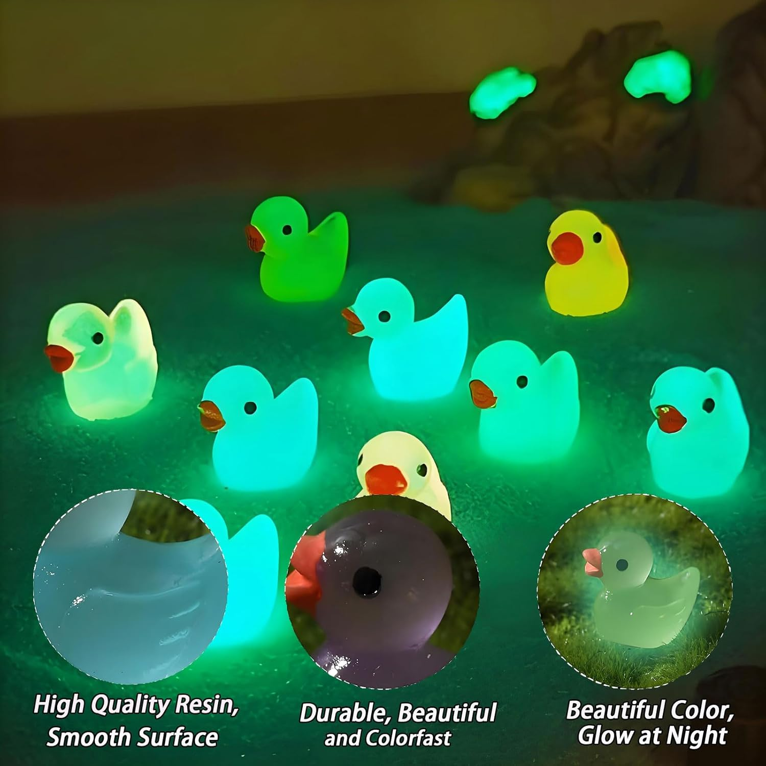 MYTOAU 150 Pcs Mini Luminous Resin Ducks,Tiny Ducks,Tiny Ducks Figurines,Cute Mini Resin Animals for Family Crafts Aquarium Garden Landscape Dollhouse Ornament DIY Potted Decorations (Random Color) image number 1