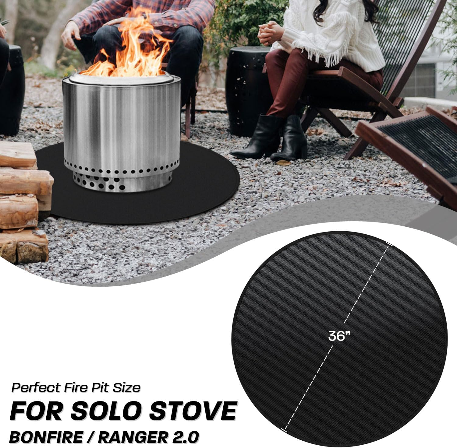 Rumlick 36" Fire Pit Mat for Solo Stove Bonfire, round Fireproof under Grill Mats for Outdoor Grill, Portable Camping Stove Mat for Solo Stove Accessories image number 1