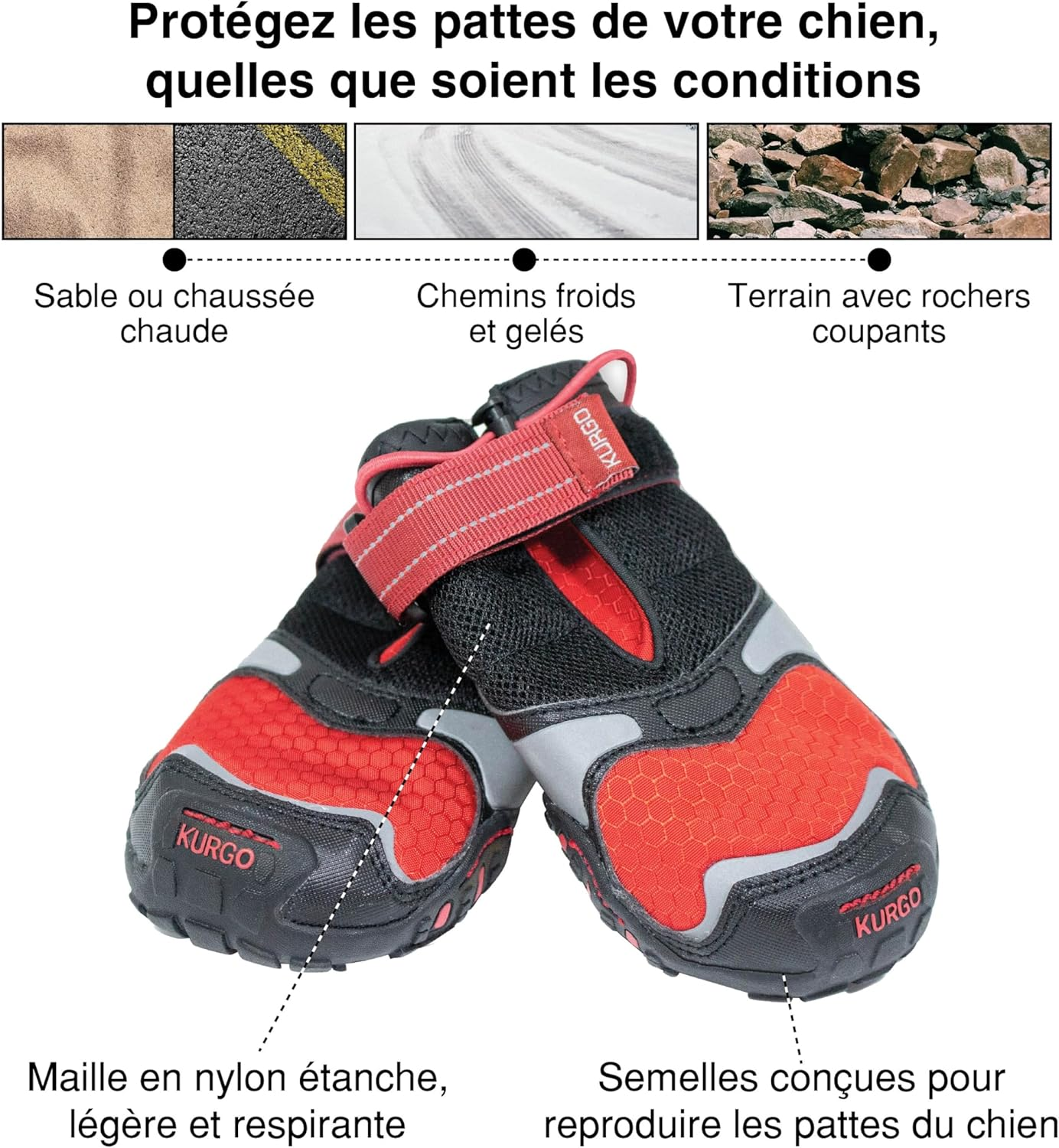 Kurgo Blaze Cross Dog Shoes - All Season Paw Protection - Waterproof, Reflective, Non-Slip - Includes 2 Shoes - Grey - S image number 5