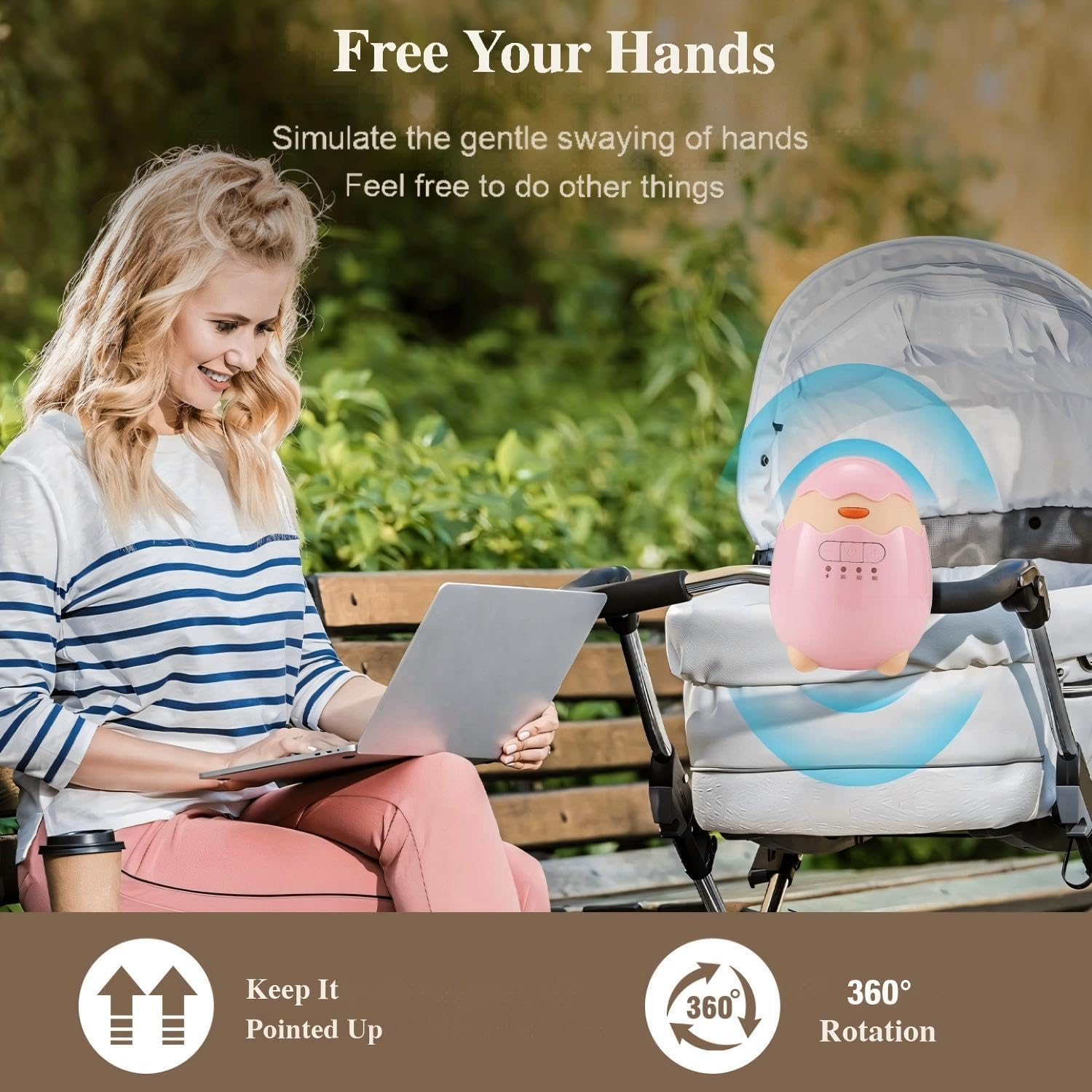 Portable Baby Rocker, Pram Rocker 2.0. USB Rechargeable, Portable Stroller Rocker Fits Any Pram, Stroller, Baby Swing, Pushchair, Bouncer and Buggy -Pink image number 2