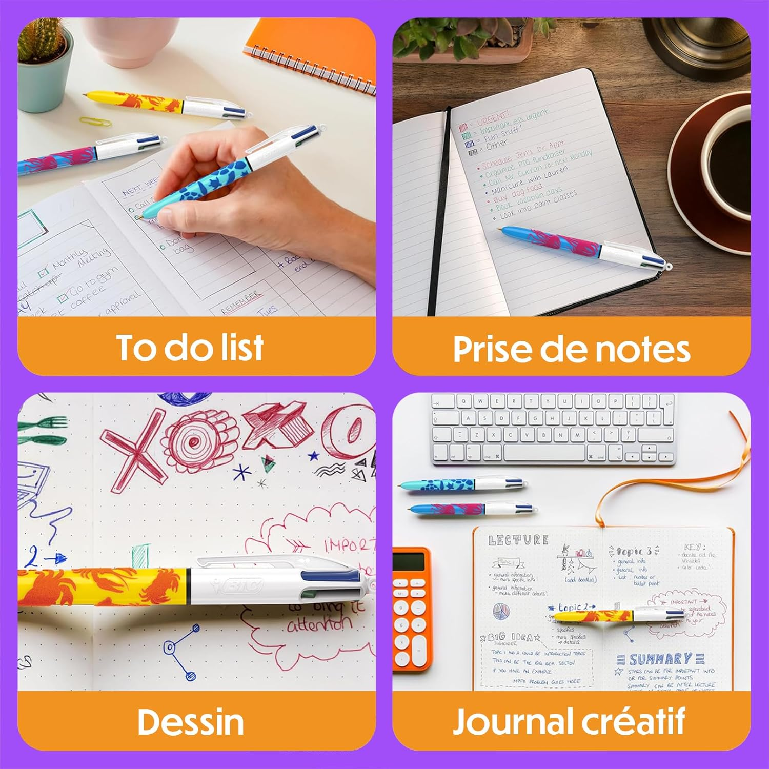 BIC 4 Colours Velours Ball Pens Medium Points (1.00 Mm) Sea Life Theme - 3 Assorted Designs, Pack of 6 image number 6