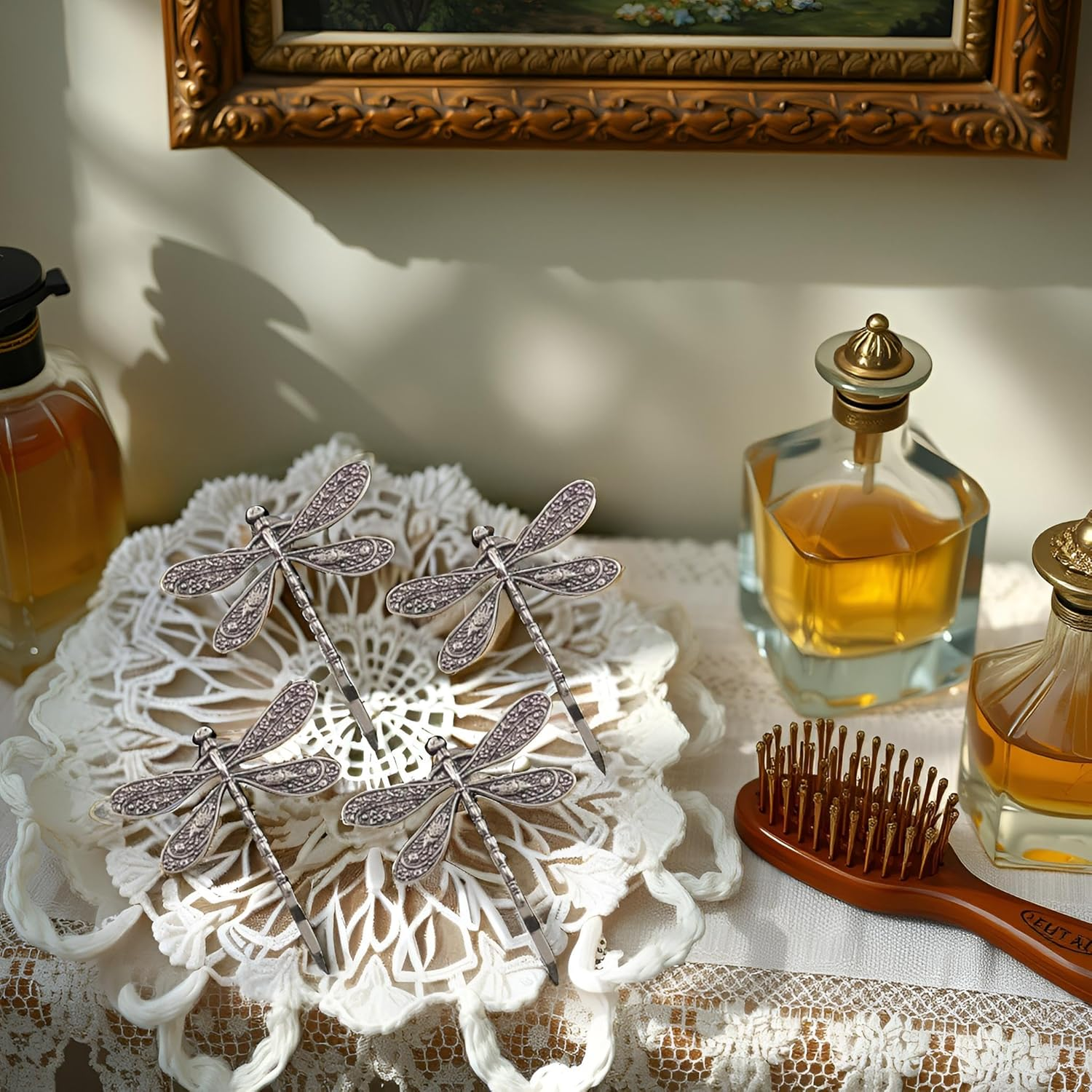 4Pcs Silver Dragonfly Hair Clip,Wedding Retro Antique Barrette,Bridal Headdress Head Wear Styling Hair Accessories for Girls Ladies Bobby Pins Hair Pins French Hair Styling Pins Hair Accessories Hair image number 4