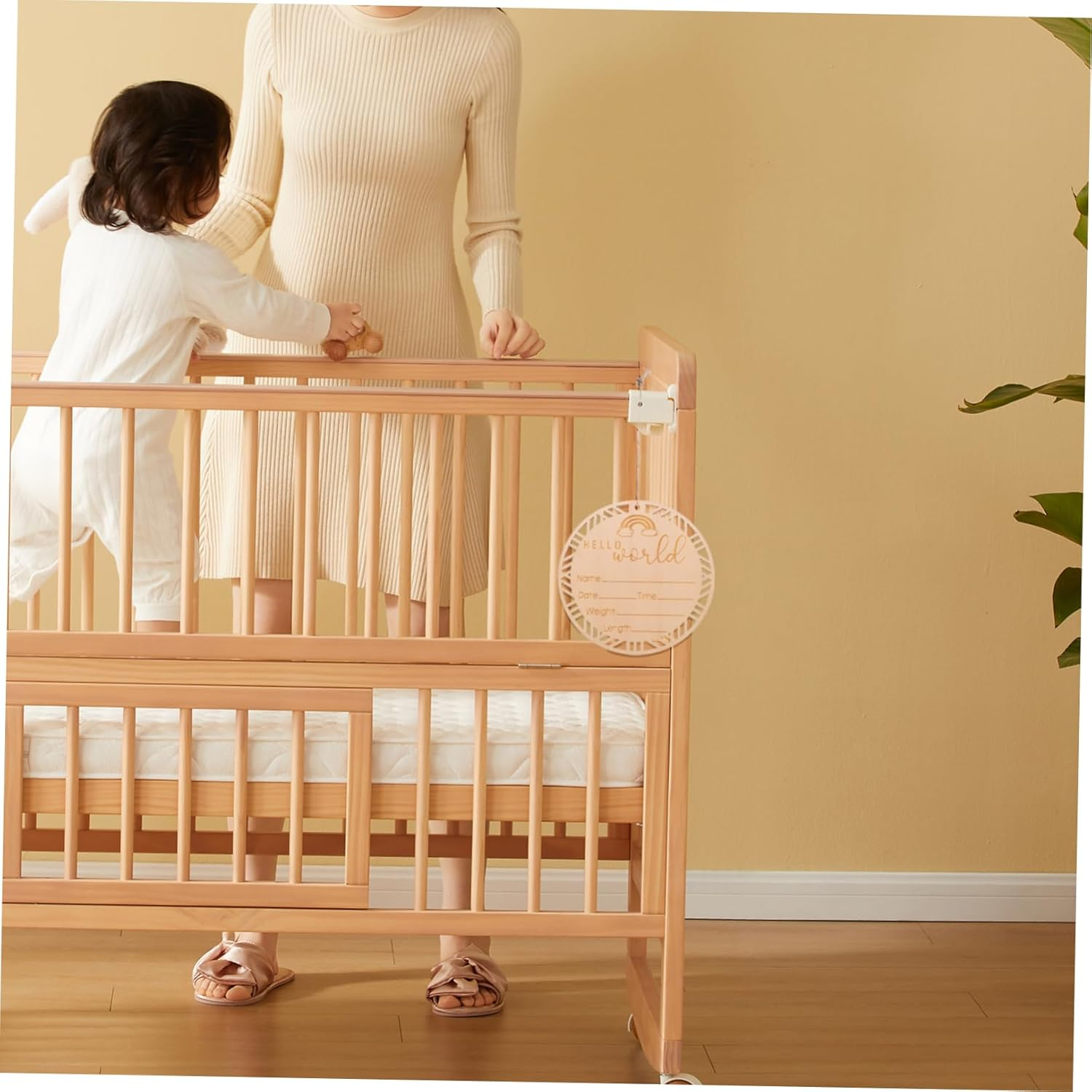 GALPADA Wooden round Birth Announcement Sign Natural Newborn Name Plaque Photo Decorative Milestone Board for Nursery and Party Use image number 5