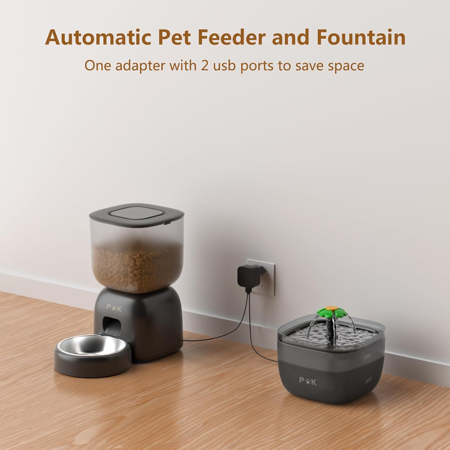 Automatic Cat Food Dispenser and Water Fountain Cat Combo, Battery Life up to 180 Days, Voice Recording 10S, 3L Automatic Bowl and 2L Fountain (Black) image number 6