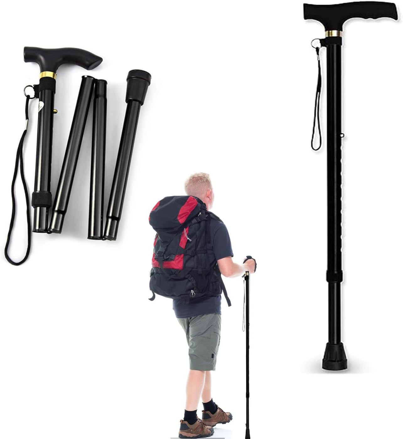 Foldable Walking Cane for Seniors, Adjustable Walking Stick, Folding Cane, Trekking Pole, Lightweight Aluminium Hiking Stick, Travel Mountaineering, Climbing Stick for Limited Mobility image number 4