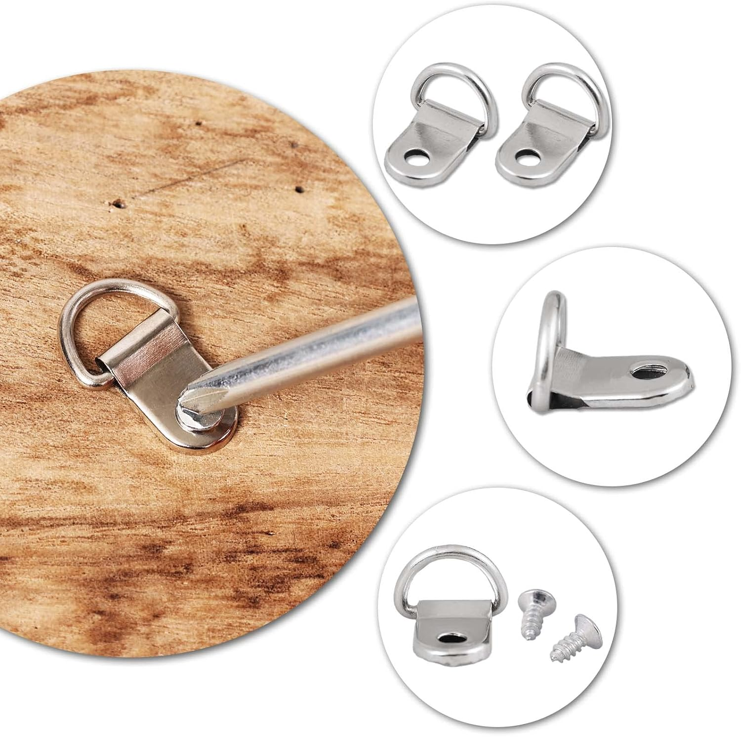 50Pcs D Ring Hangers, Heavy Duty D-Ring Picture Hangers Kit with 50Pcs Screws Nickel Plated Picture Frame Wire Kit for Wall Decor Mirror Art Gallery image number 6