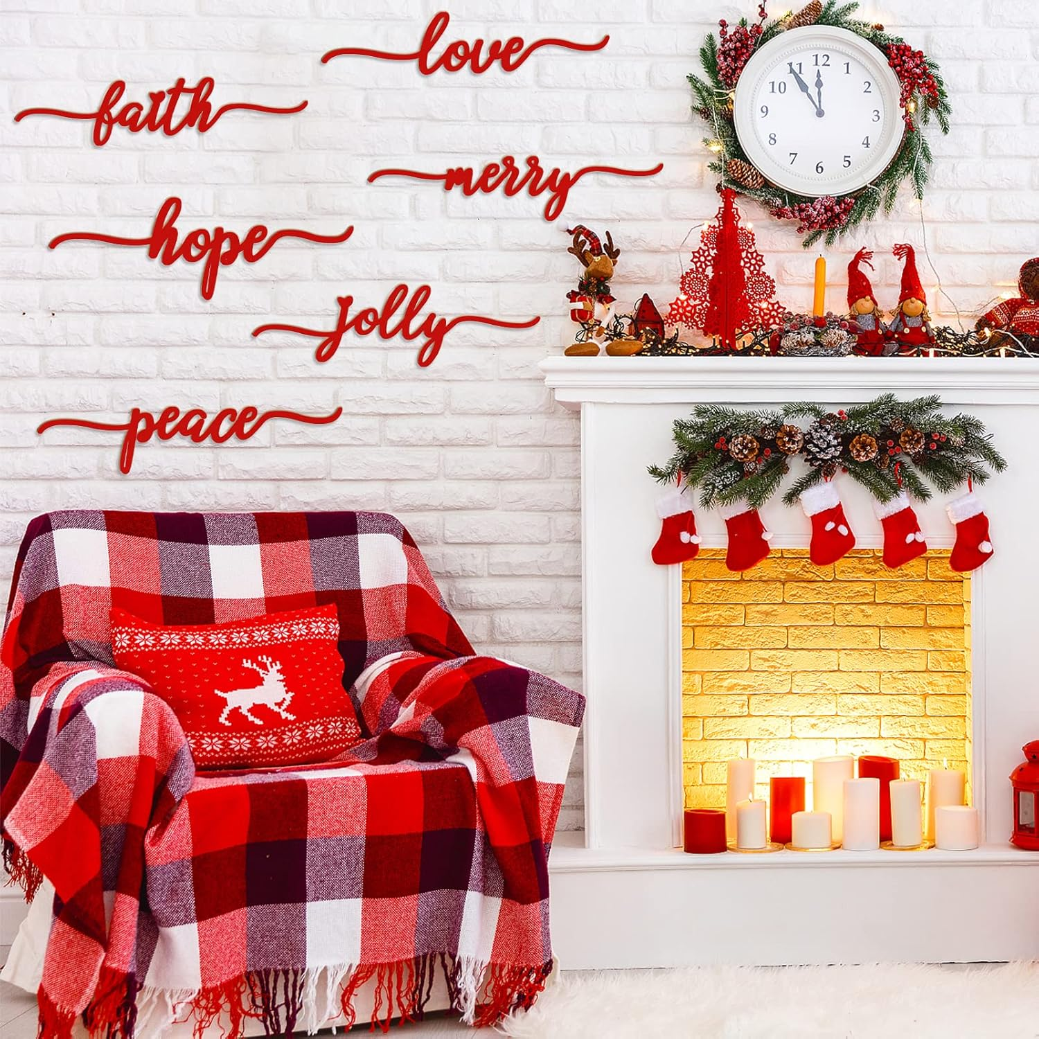 BORAMDO Christmas Letter Wall Sign Decor 12Pcs, Wooden Words Cutouts for Home Decorations, Table Plate Rustic Ornaments, Blessed Joyful Believe Welcome Merry Christmas Red Signs image number 4