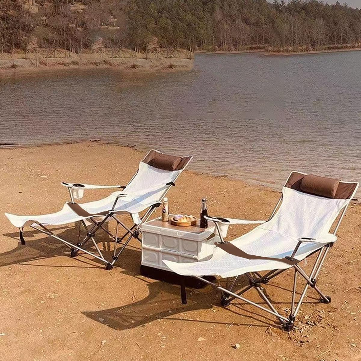 AIMALL Folding Camping Chair with Detachable Footrest, Portable and Lightweight Outdoor Recliner Chair for Beach, Fishing, and Camping with 21.6"X21.6"X27.5" Dimensions image number 3