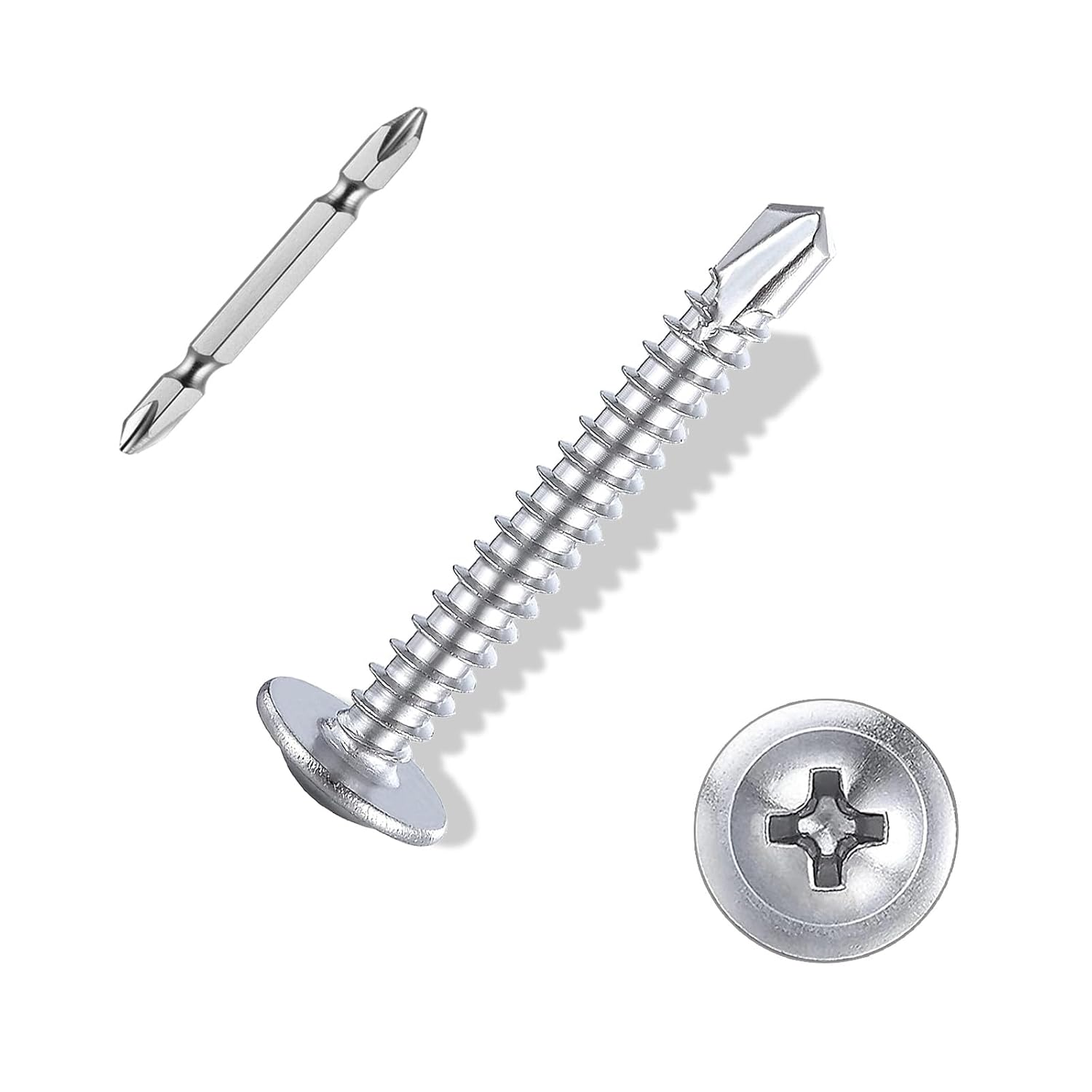 #8&times;1-1/4&Prime;（200Pcs） 410 Stainless Steel Self Drilling Screws, Truss Head Fast Self Tapping Screws image number 1