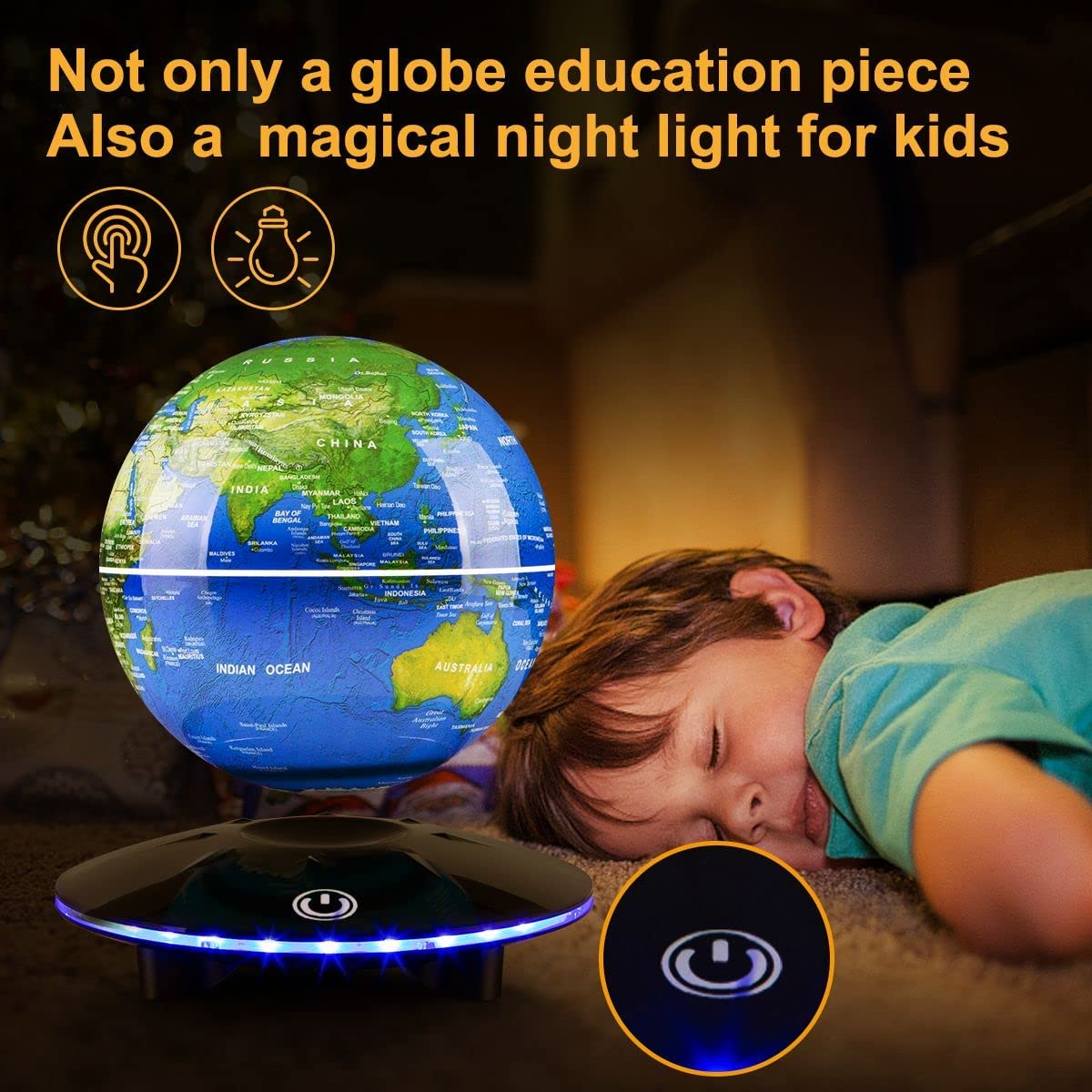 Magnetic Levitating Globe, 6 Inch LED Levitation Floating World Map Globe, Auto Rotation Suspended in Mid-Air with Touch Control for Home Office Desk Decoration image number 2