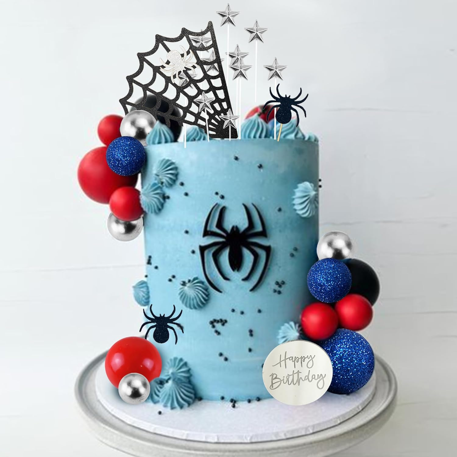 DRWATE Spider Cake Topper with Spider Web Balls Stars for Boys Men Birthday Party Baby Shower Supplies (Spider) image number 2