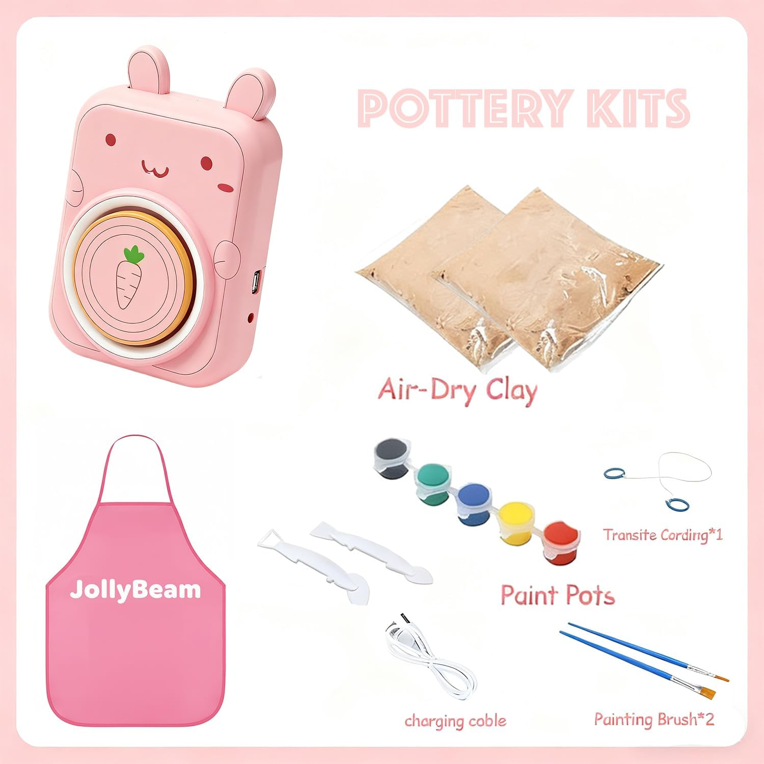 Pottery Wheel for Kids, Girls Arts and Crafts Toys for Kids Ages 8-12, Pottery Studio Craft Kit with 2 Pack Air-Dry Clay, Art Supplies for Kids Toys Girls Birthday, Age 6 7 8 9 10 11 12+ (Pink) - Pink image number 2