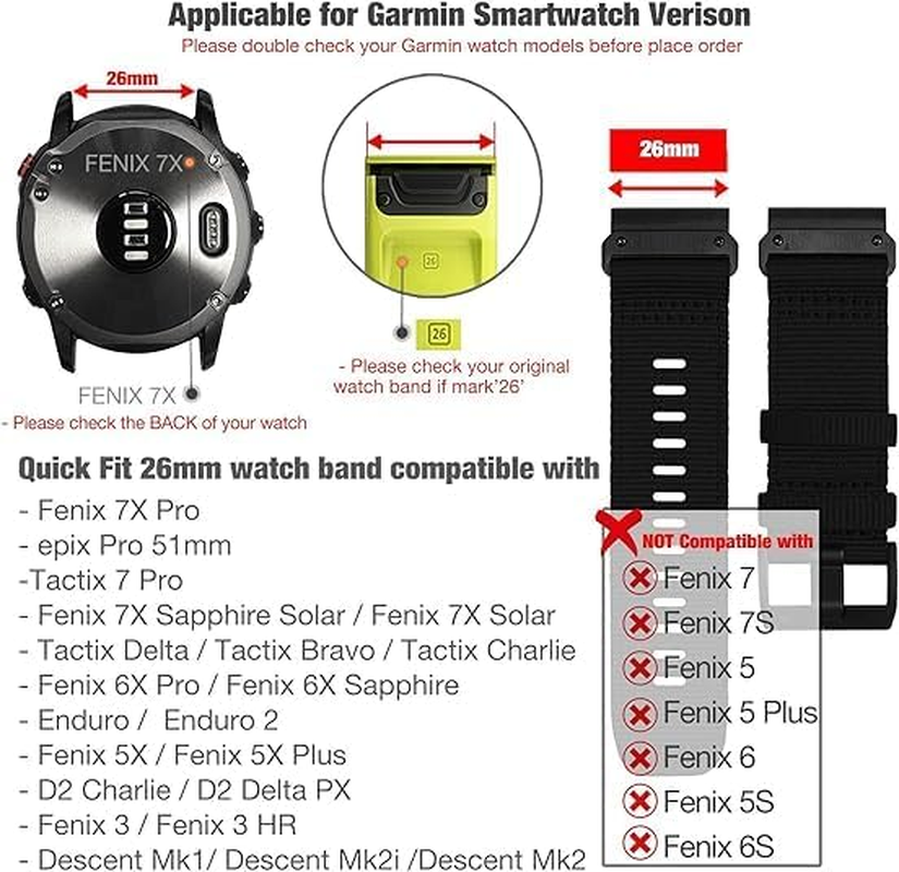 Fleshy Leaf Nylon Watch Bands for Garmin Fenix 8 51Mm, Fenix 7X / Fenix 6X / Fenix 5X/Enduro 2, Quick Fit 26Mm Adjustable Woven Nylon Sports Wrist Strap with Stainless Steel Clasp for Tactix 7 Pro, Epix Pro 51Mm image number 2