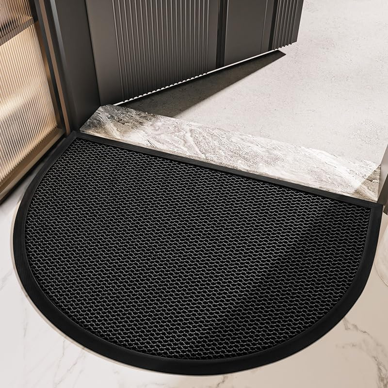 PCSWEET HOME Half Circle Door Mats 43 X 76Cm, Low Pile Front Door Mat Mud Dirt Trapper Heavy Duty Doormat for Entryway, Patio, Porch, Black/Red