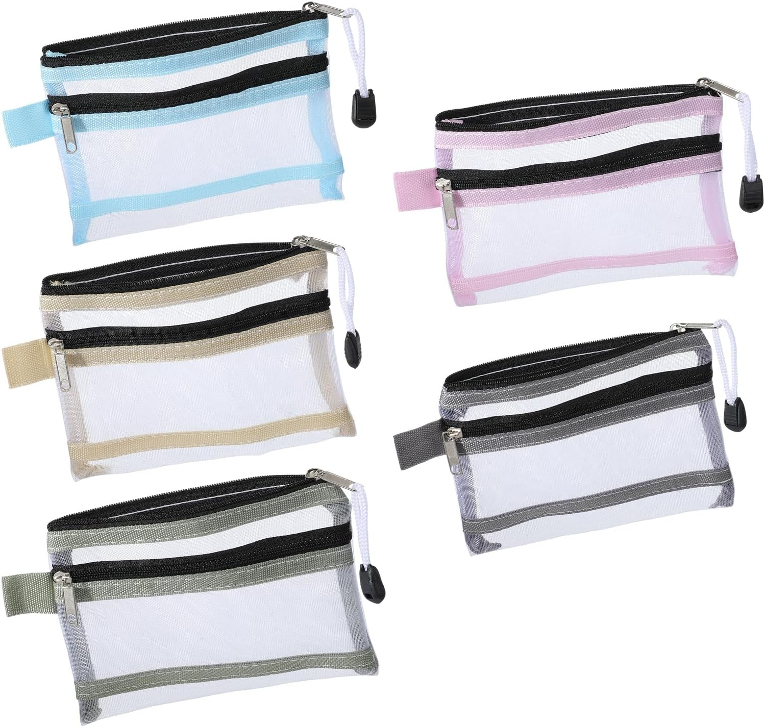 Pack of 5 Mini Mesh Bags with Zip, 14.5 X 11 Cm Mini Cosmetic Bag, Small Make-Up Bag, Mesh Zip Bag, Transparent Storage Bag for Keys, Headphones, Lipstick image number 1