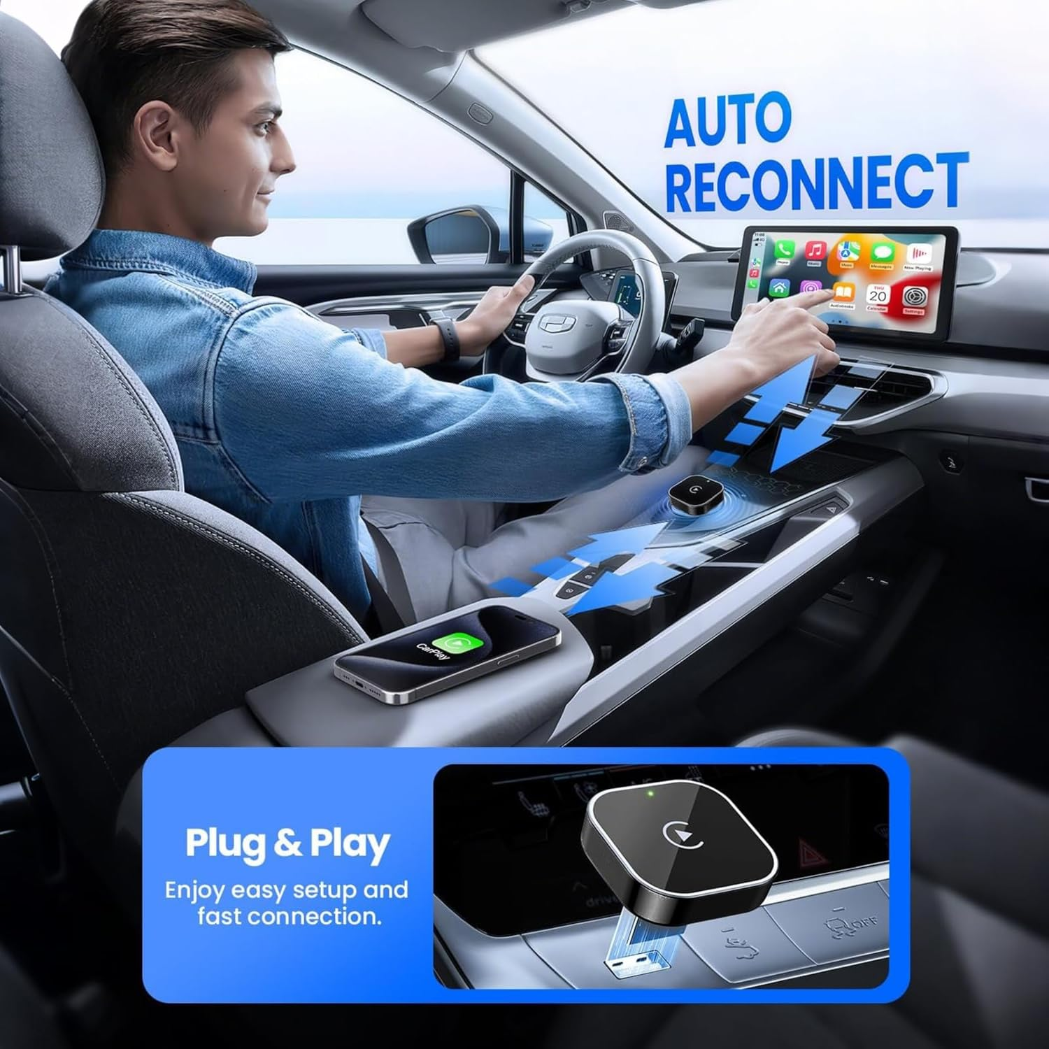 Wireless Carplay Adapter 2025 Upgrade Wired to Wireless, Mini USB Design for Cars with Built-In Wired Apple Carplay Plug and Play Stable Connection Car Play for Iphone 6+, Android 11+ (2017+ Cars)