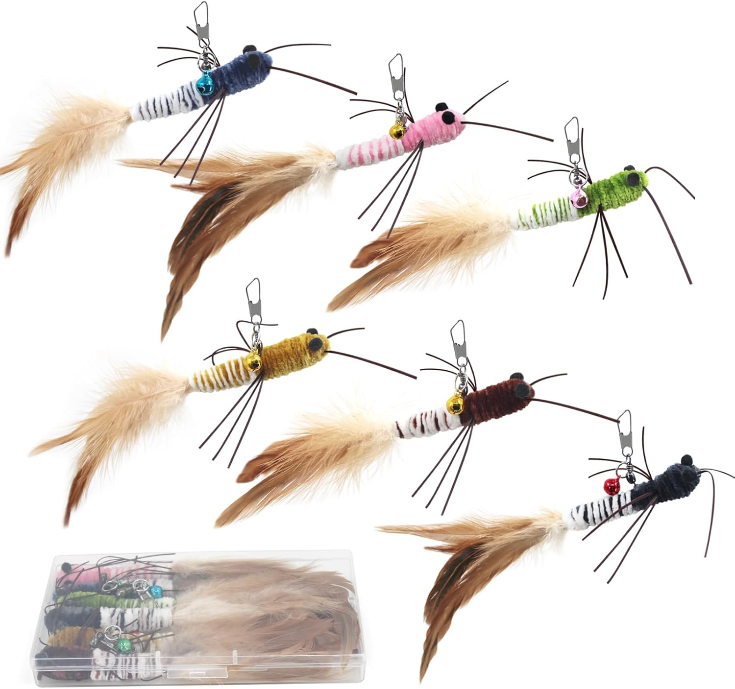 SONGWAY Cat Toy Wand Replacement - 6 Feather Wings Insect Cat Toys, Cat Feather Toy Refills, Cat Teaser Wand Attachments, Interactive Cat Toys for Indoor Cats