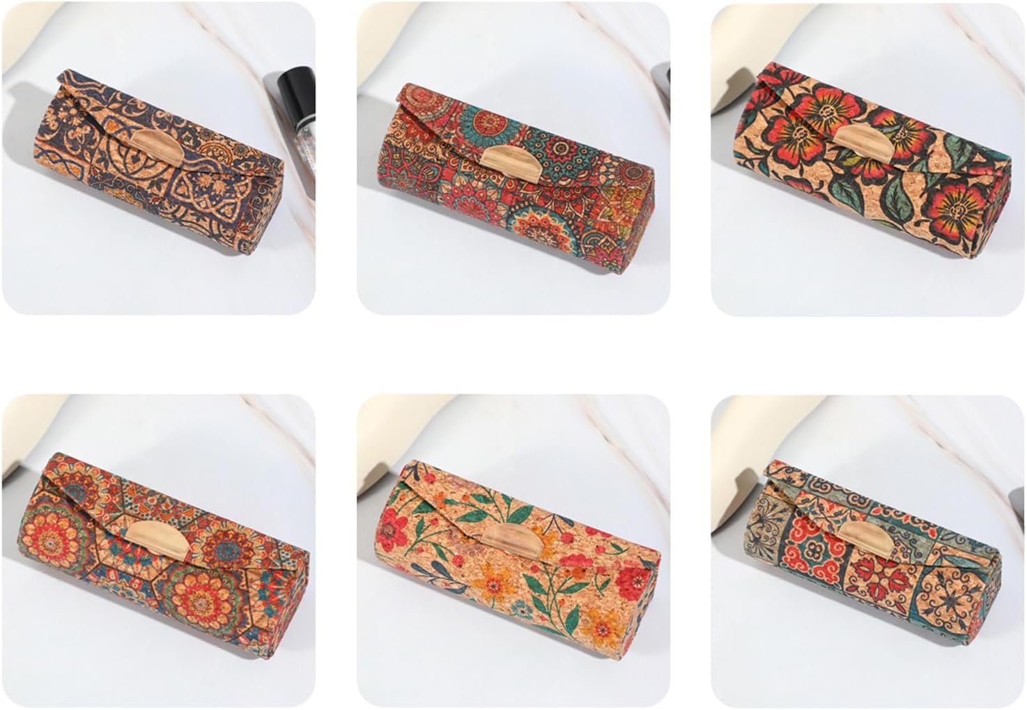 Capasin Mandala Bohemian Style 6 Pcs Lipstick Case with Mirror Chapstick Holder Storage Vintage Makeup Box Small Gifts Case image number 2