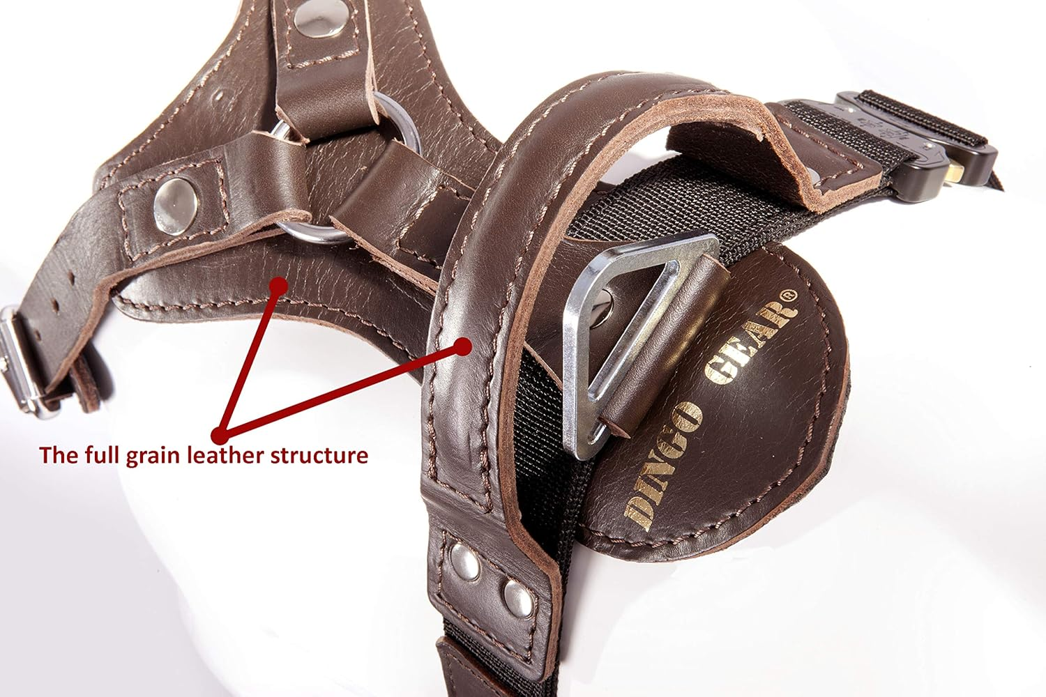 Dingo Gear Elite Dog Harness Hadmade of Leather, Durable, Strong, Dark Brown, M image number 3
