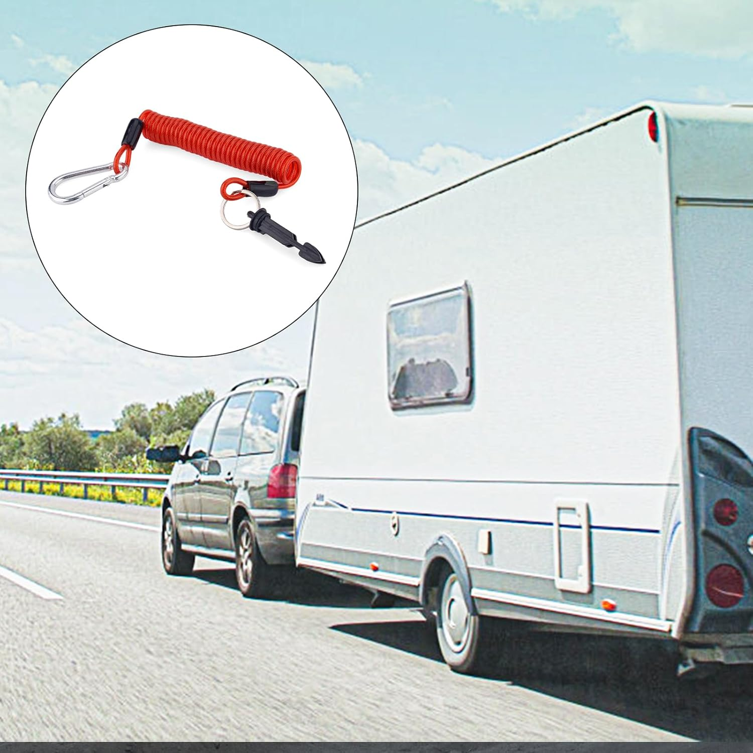 Gosknor Trailer Brake Away Cable, 6Ft High Rebound Spring Breakaway Coiled Cable Strap Trailer Emergency Brake Wire Camper Safety Breakaway Cable for RV Towing Trailer Emergency Camper ﻿ image number 4