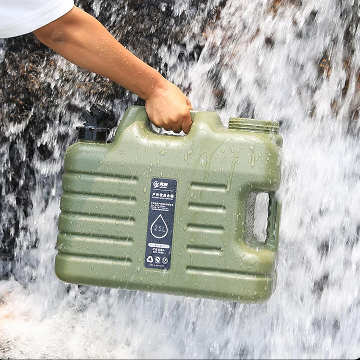AIMALL 25L Outdoor Camping Water Storage Tank &ndash; Portable Square PE Drinking Container with Handle & Foldable Faucet for Car Travel, Hiking, Emergency Use (15.74X9.05X13.38 In) image number 6