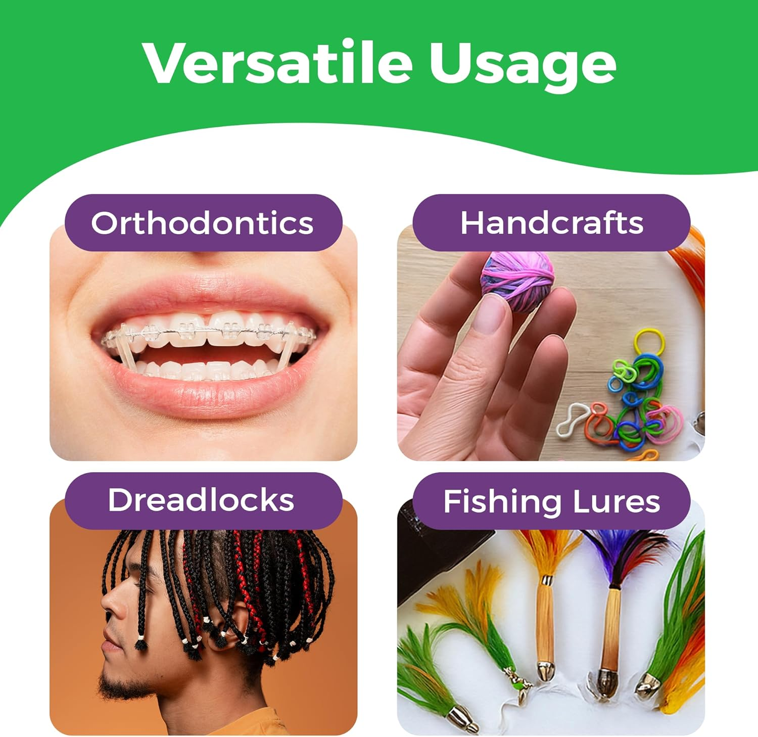 Orthodontic Elastic Rubber Bands 1/8 Inch - 100 Pack, Neon, Heavy Force 4.5 Oz - Dental Gap Fixer, Dreadlock Bands, 1 Elastic Placer Included image number 4