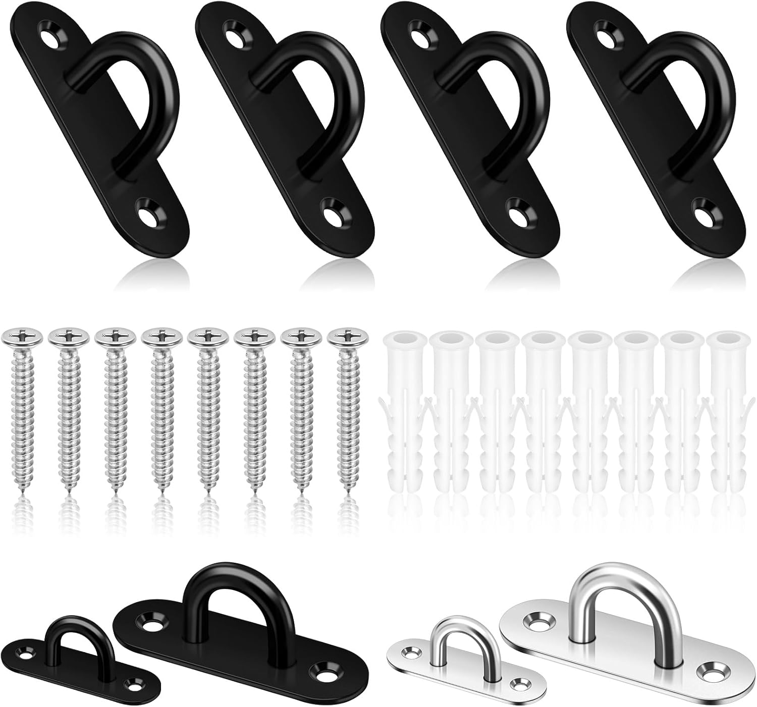 Mardatt 4 Pack M5 304 Stainless Steel Pad Eye Plate U Hooks, Marine Hardware Hook with Screws Anchors, Heavy Duty Ceiling Hooks Pad Eyes Plate, Black image number 6