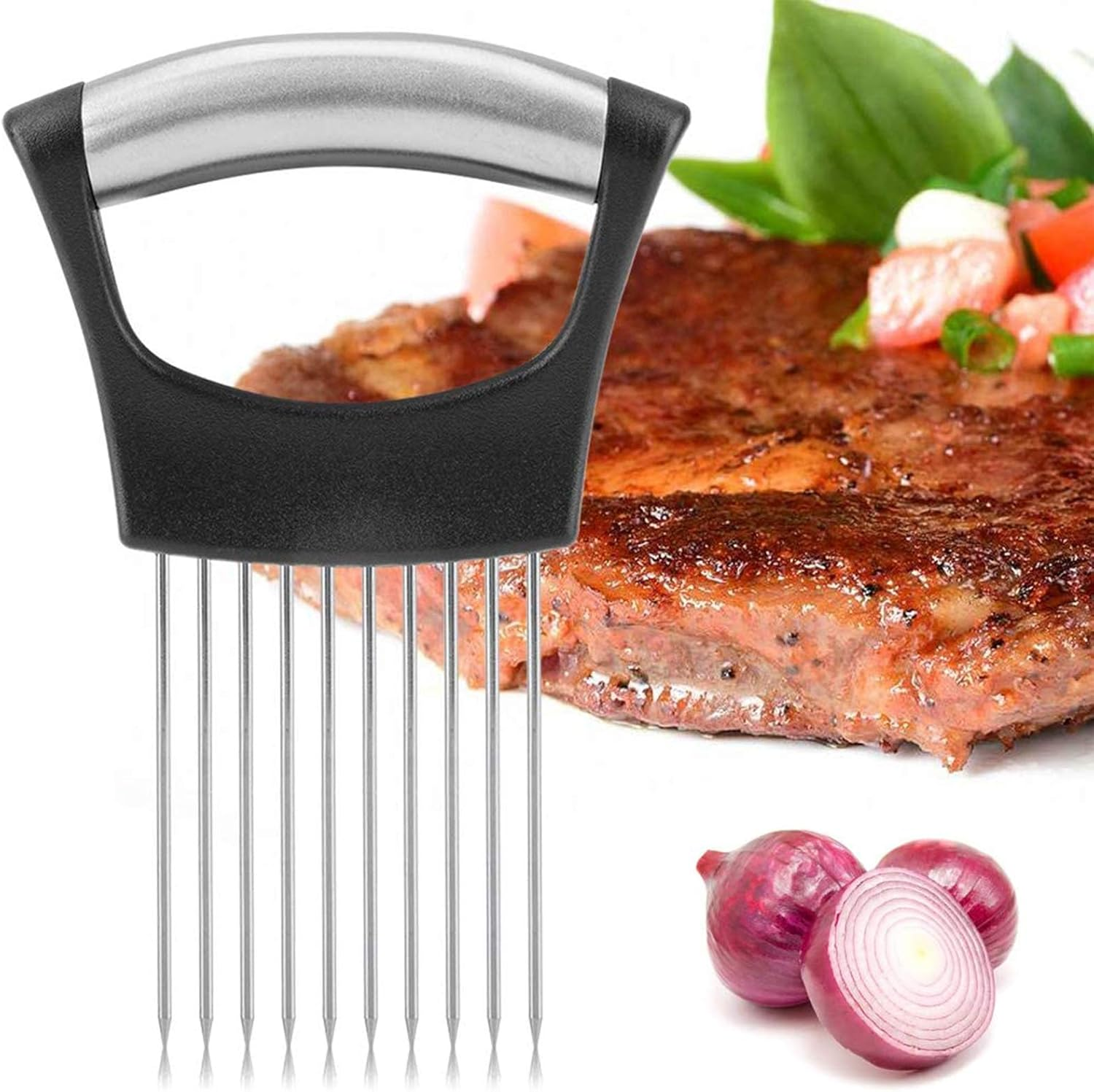 Onion Cutter Holder,Vegetable Slicer Cutting Tools , Meat Slicer Meat Tenderizer Needle, Handy Kitchen Gadgets Safety Cooking Tools
