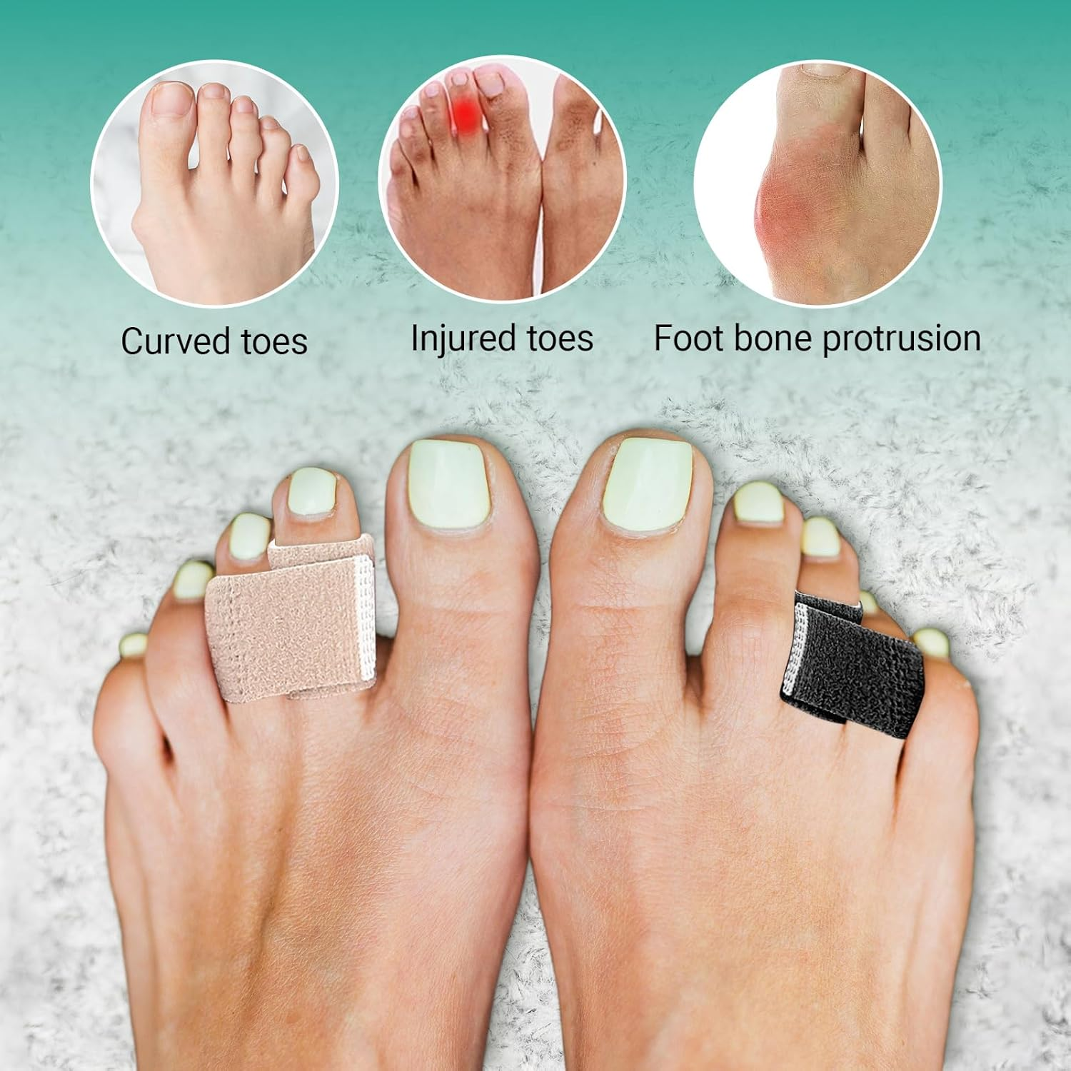INCAUCA 3 Sizes Fabric Hammer Toe Straightener for Curled Toes, 15Pcs Hammer Toe Corrector Splints for Women Men Straightening Hammertoes Broken Toe, Toe Finger Buddy Wrap Tape, Skin Color image number 1