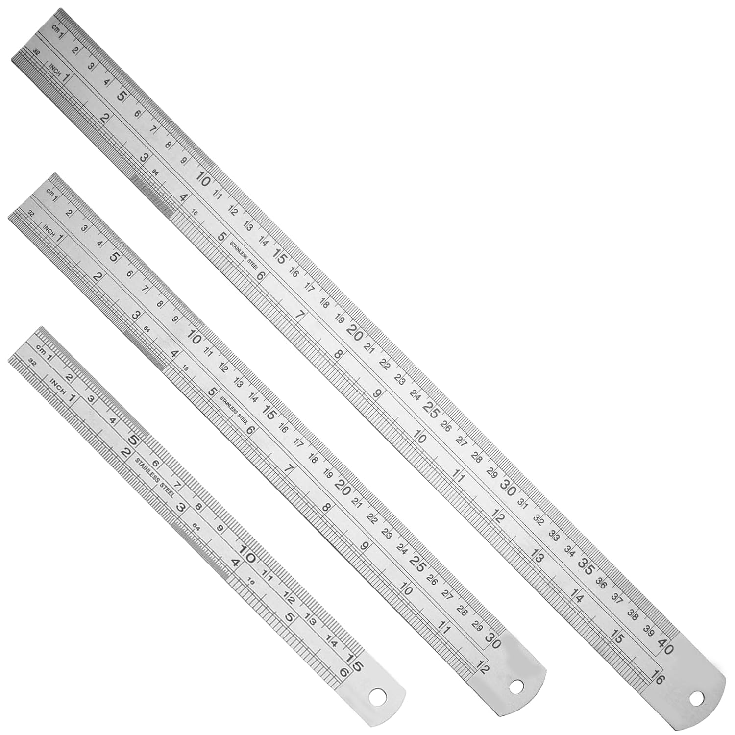 Treayes Metal, Sewing, Scale Ruler - 3 Pieces Stainless Steel Ruler, 12 Inch(30Cm) + 8 Inch(20Cm) + 6 Inch(15Cm), Perfect Straight Edge for Easy Measurements