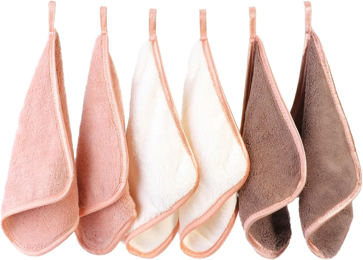 Microfiber Makeup Remover Cloth Soft Facial Cleansing Cloths Absorbent Washcloth Face Cloths Reusable Flannel Face Cloth 8Inch X 8Inch 6Pack (Pink, White, Brown, 1 Count (Pack of 6)) image number 2