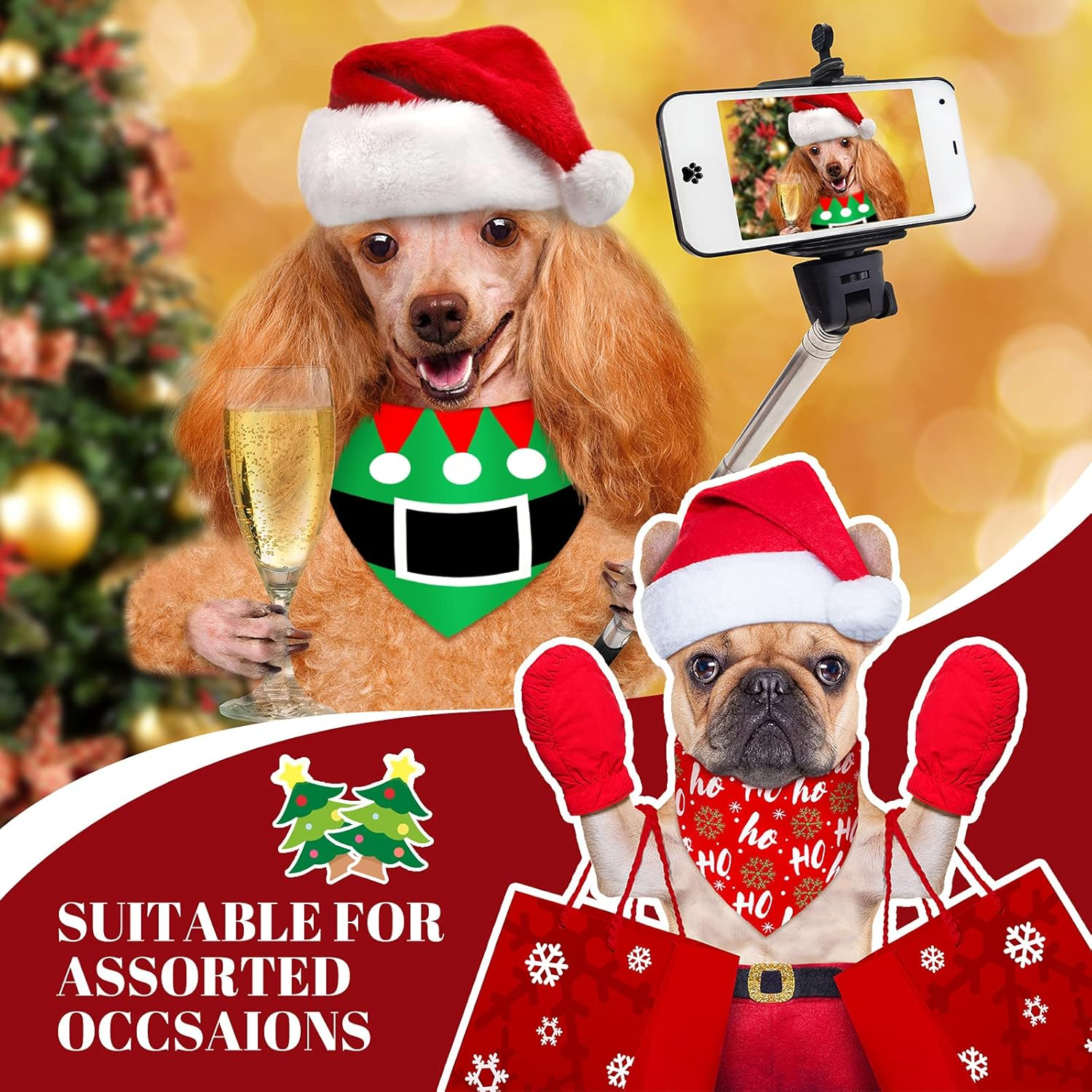 Weewooday 20 Pieces Christmas Dog Bandanas for Dogs Santa Claus Christmas Tree Triangle Pet Bib Adjustable Pet Bandana Soft Doggy Kerchief Accessories for Pet Costume Accessories Decor image number 6