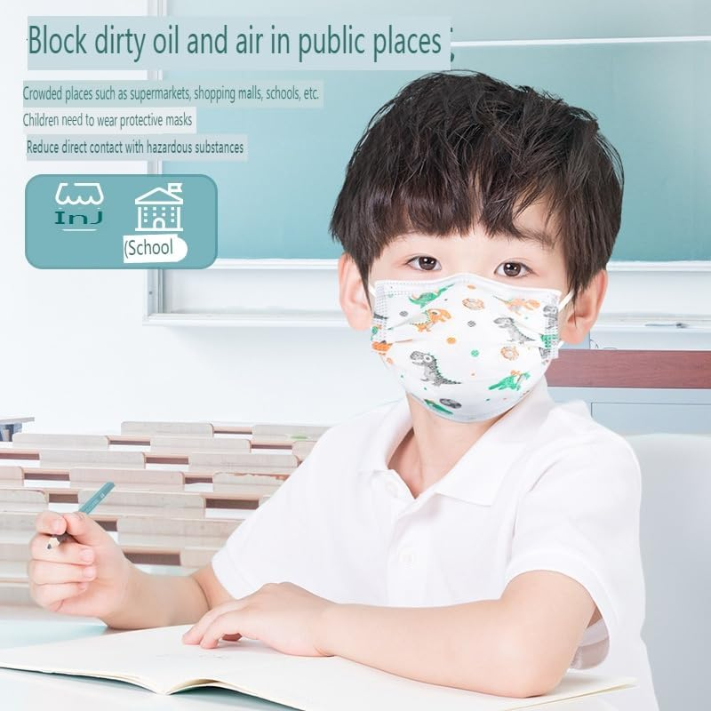 100Pcs Children'S Disposable Mask 3-Layer Children'S Animal Dinosaur Pattern Mask Vacuum Individually Packaged Mask image number 3