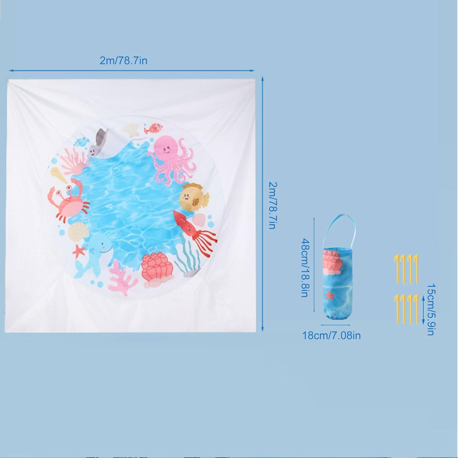 6.5 X 6.5 Ft Paddling Pool,Kiddie Pool and Beach Blanket,Sandproof Waterproof Folding 2 in 1 Beach Blanket,For Outdoor Picnic Vacation image number 1