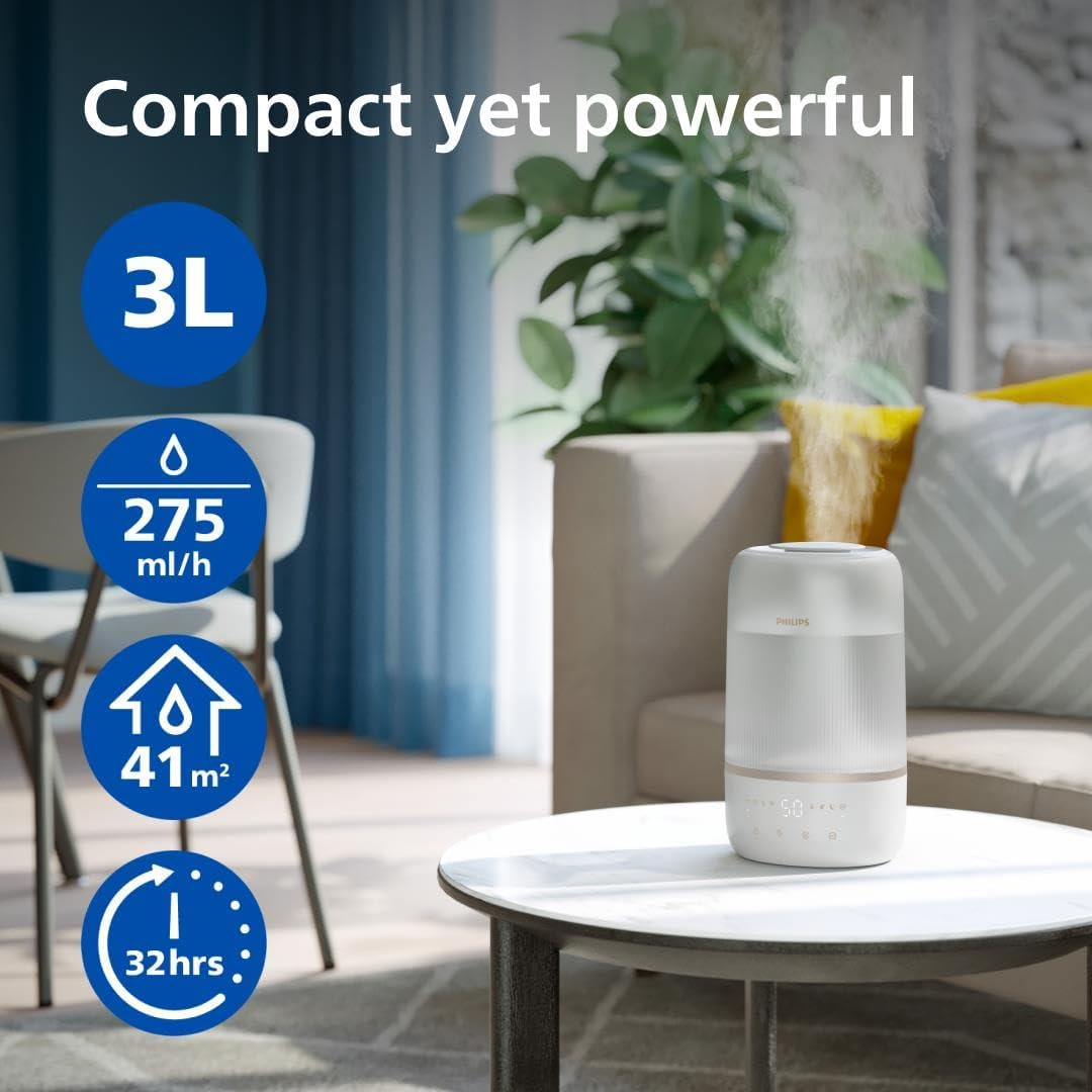 Philips Smart Humidifier, Compact yet Powerful with Sky High Mist, up to 32H Runtime, 3L Top-Fill Water Reservoir, Aromatherapy, Ultra Quiet, Night Light, for (Bed-) Rooms up to 41M&sup2; (HU1510/04) image number 4