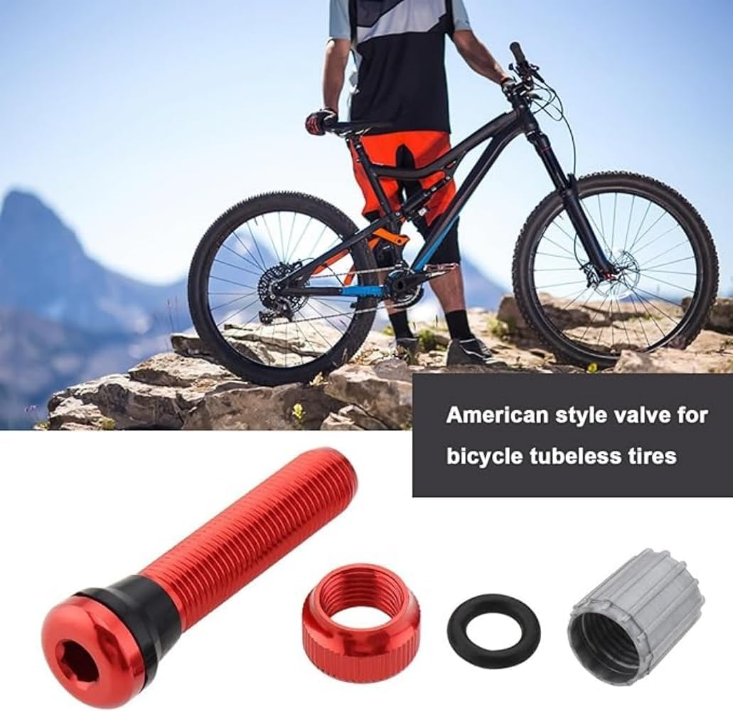 2Pcs 44Mm Red Tubeless Air Valve Aluminum Alloy Tyre Valve round Base Small Size Valves for MTB Road Bike Tubeless Valve Stem (With Caps) image number 5